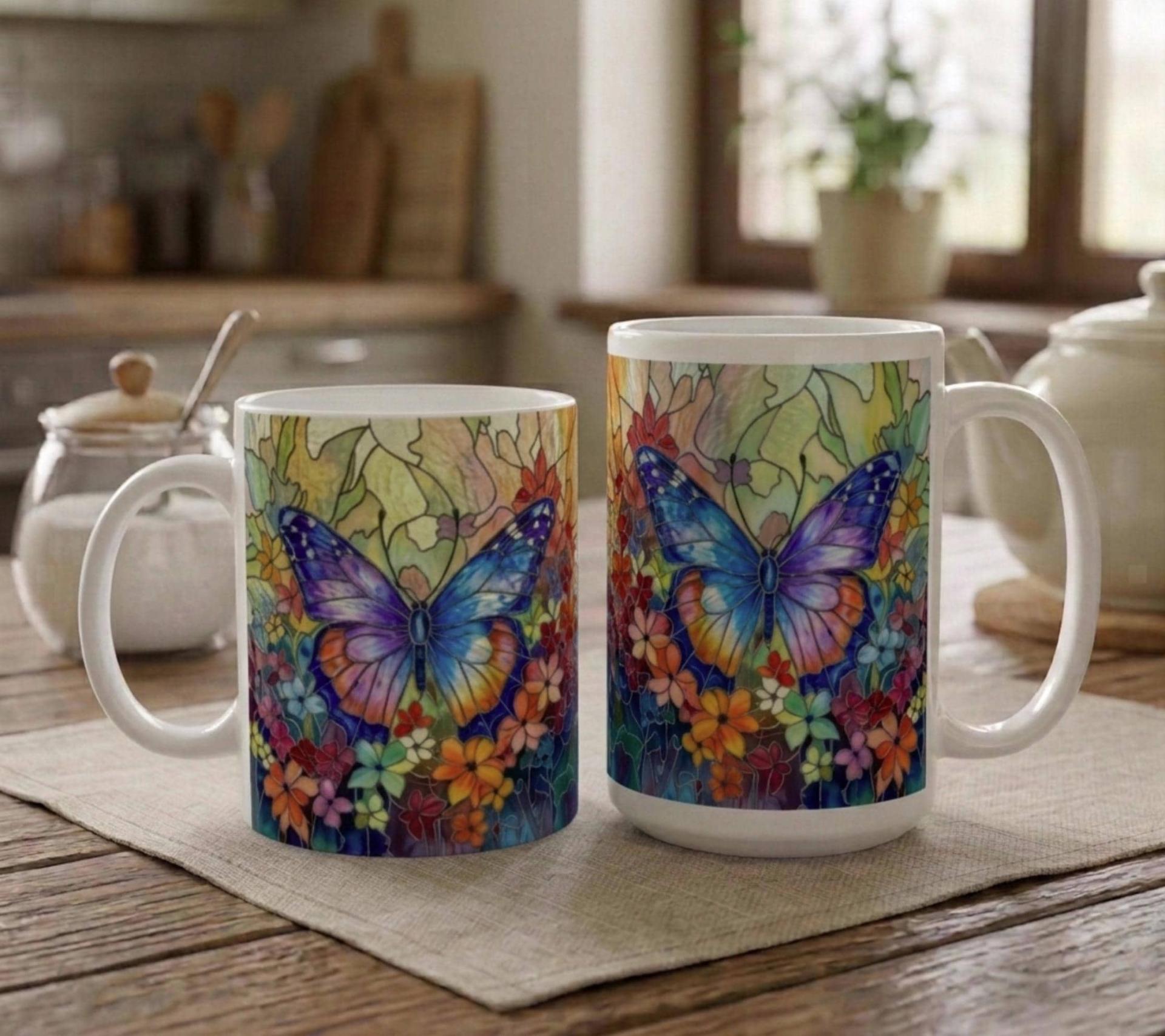 Butterfly Cups Set -  Large and Small Ceramic Mugs