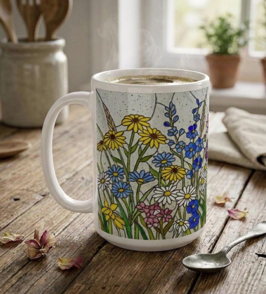 Set of Big Mugs, Floral Cup Set, Large 15 oz Matching Cups