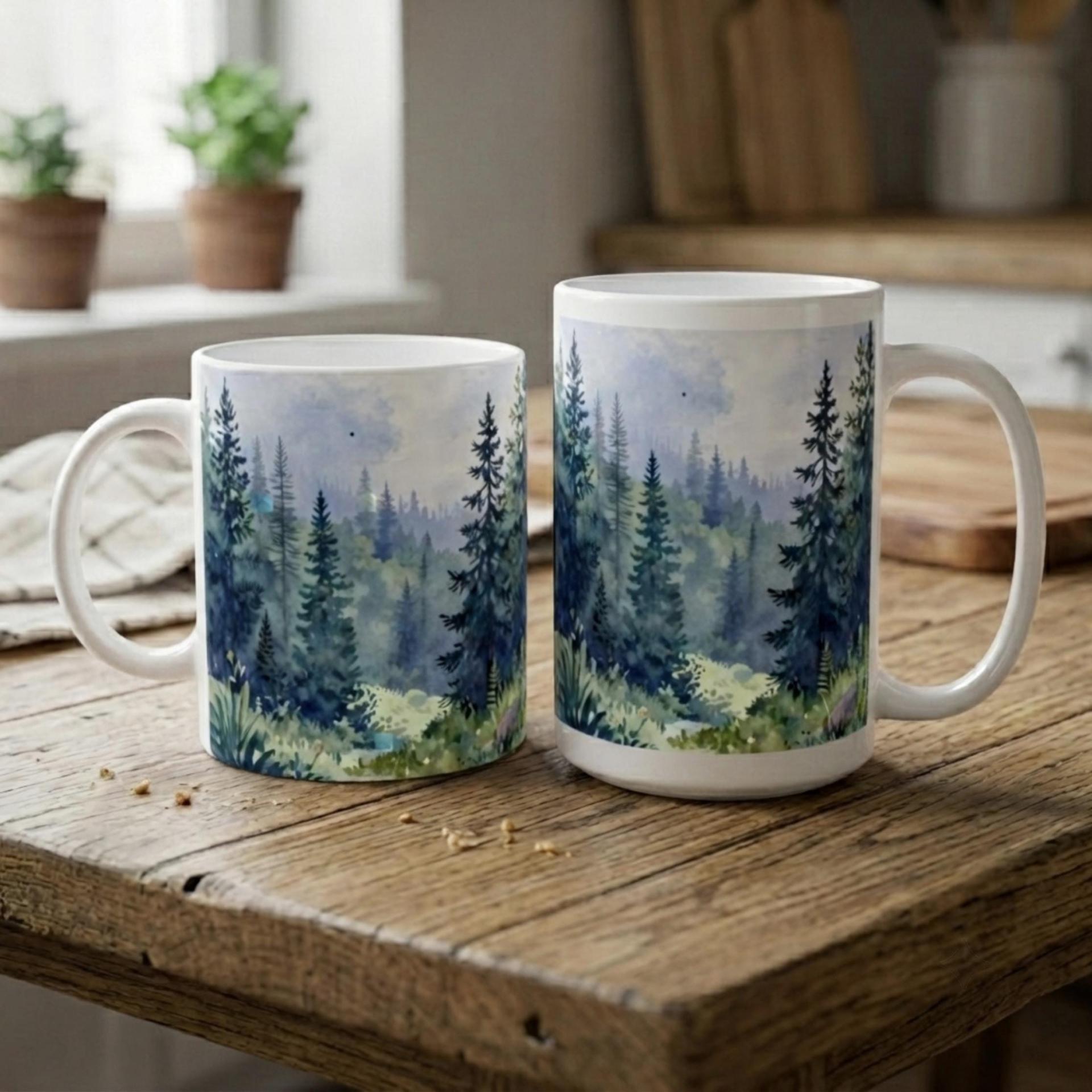 Forest Cups Set -  Large and Small Ceramic Mugs