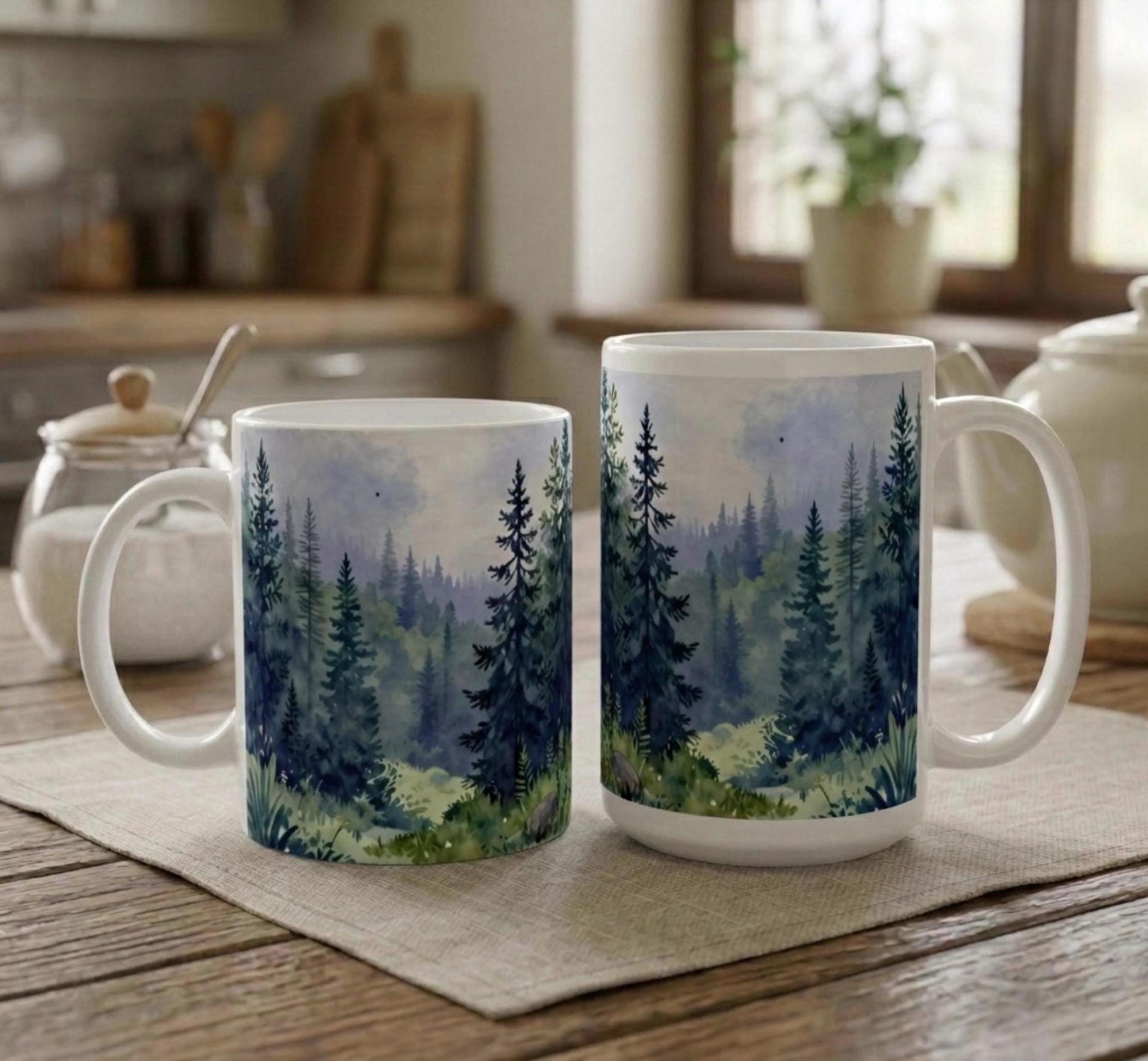 Forest Cups Set -  Large and Small Ceramic Mugs