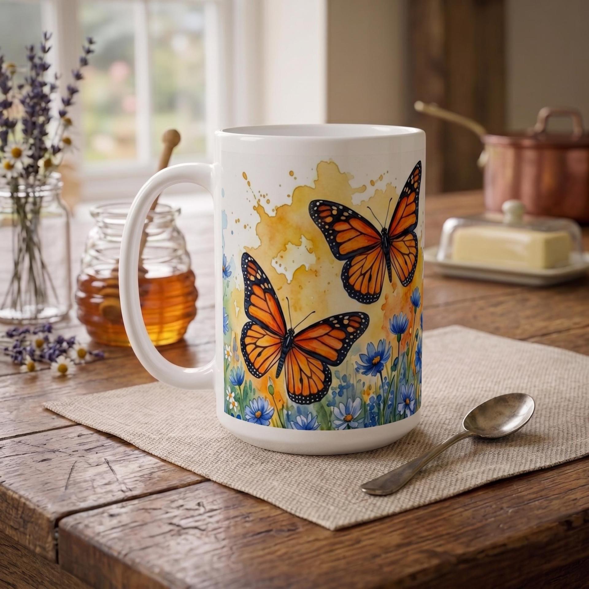 Butterfly Cups Set -  Large and Small Ceramic Mugs