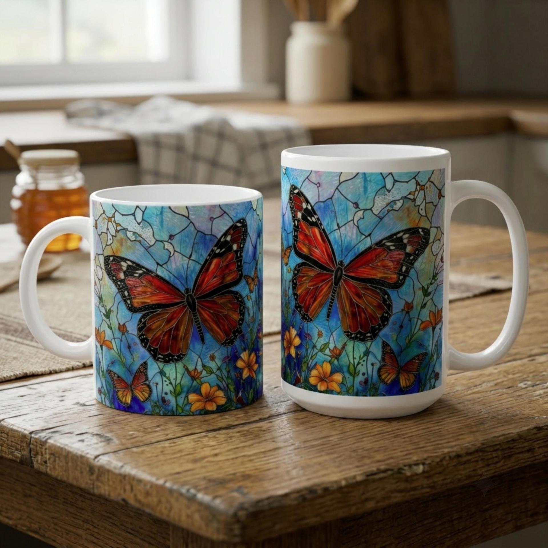 Butterfly Cups Set -  Large and Small Ceramic Mugs