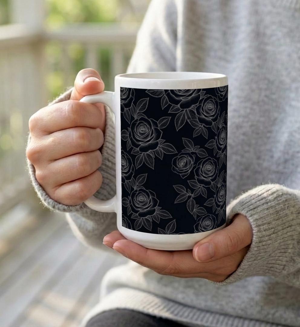 Roses, Dark Floral Mug Set, Large and Small Cups