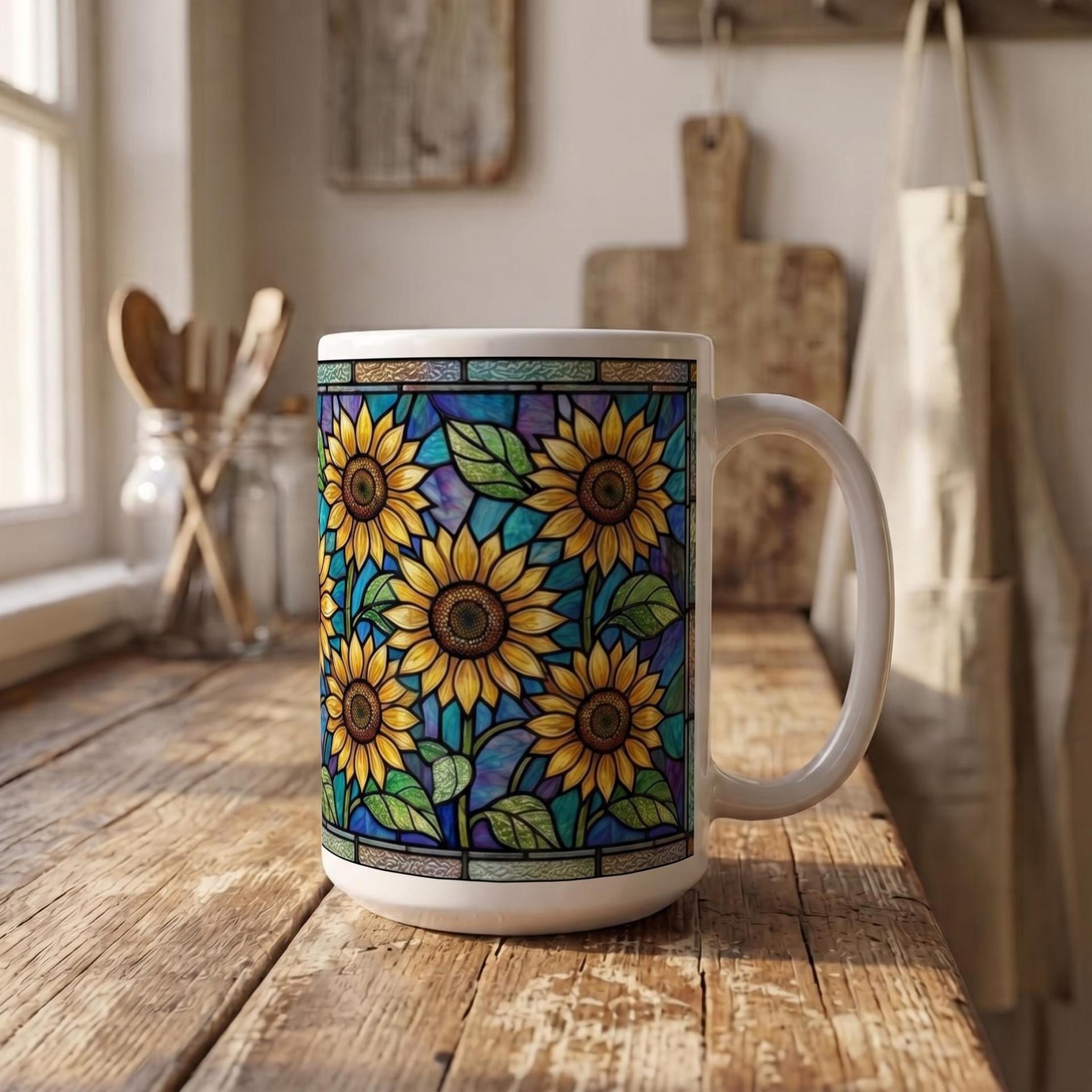 Sunflower Cups Set -  Large and Small Ceramic Mugs