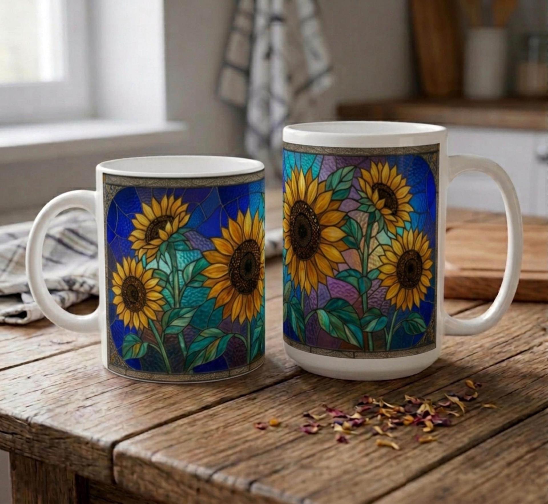 Sunflower Cups Set -  Large and Small Ceramic Mugs