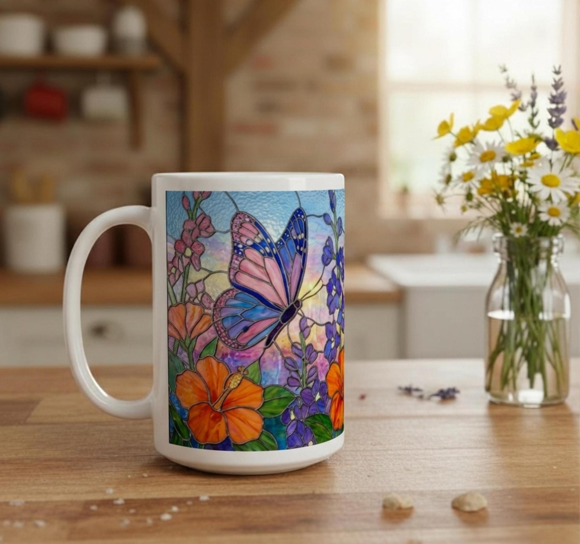Butterfly Cups Set -  Large and Small Ceramic Mugs