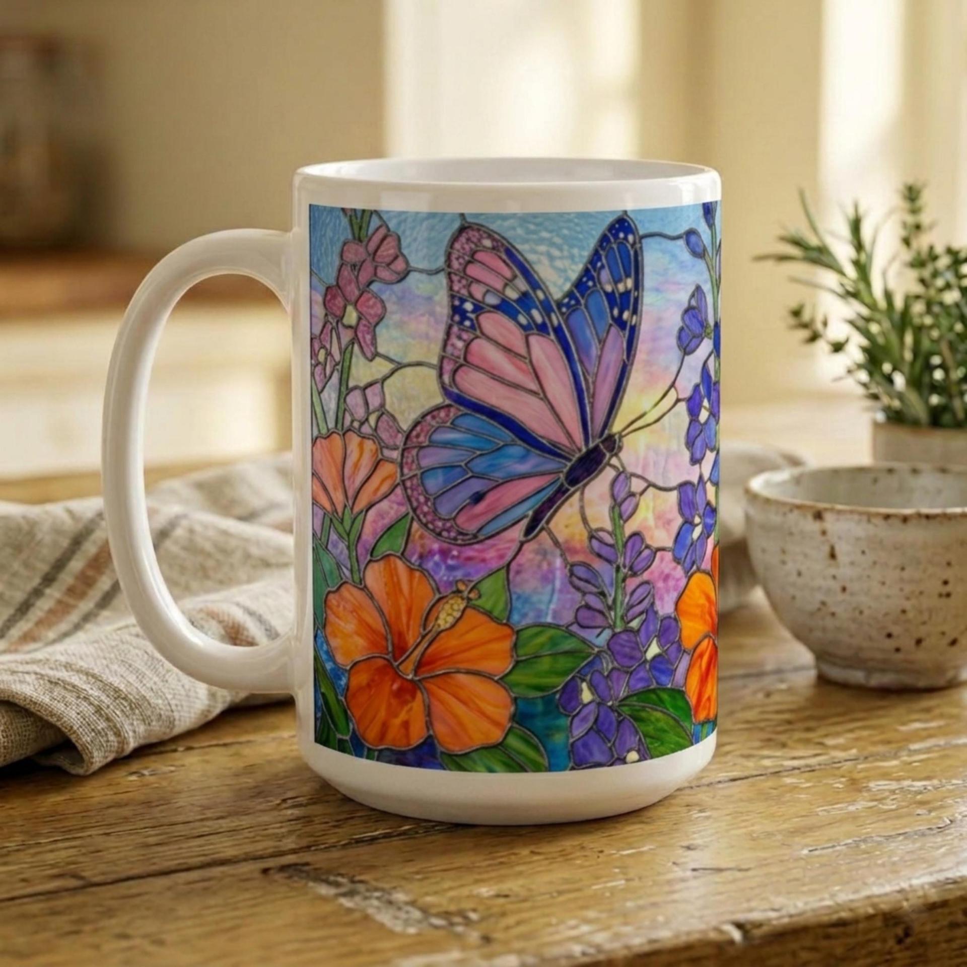 Butterfly Cups Set -  Large and Small Ceramic Mugs