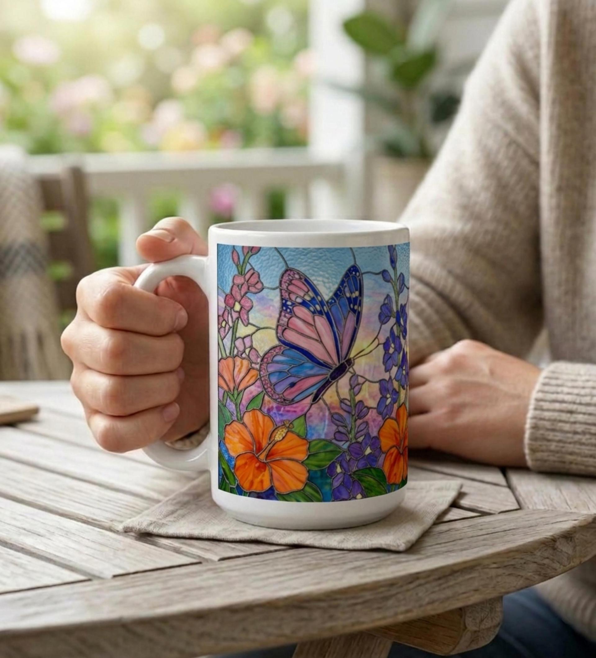 Butterfly Cups Set -  Large and Small Ceramic Mugs