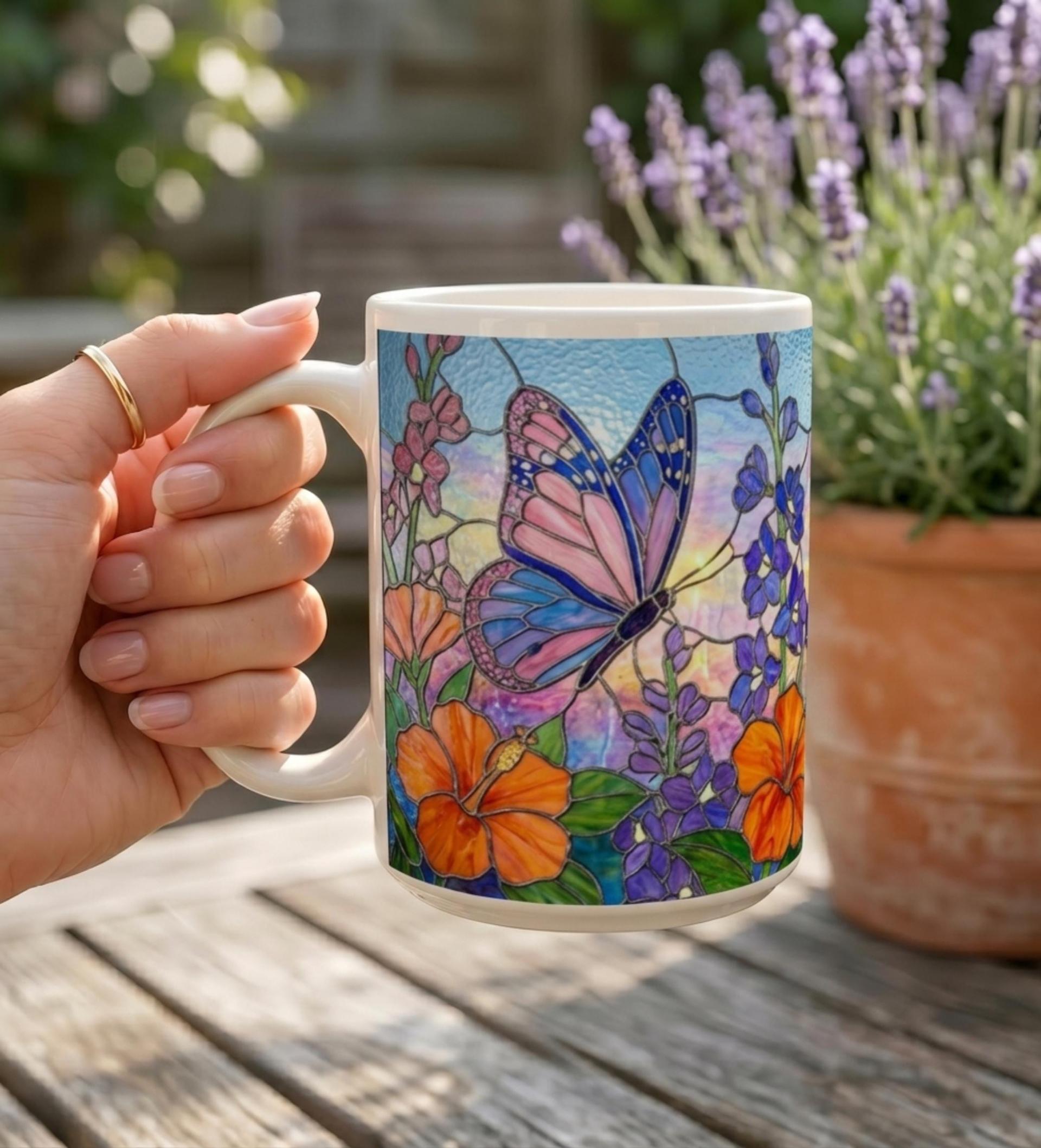 Butterfly Cups Set -  Large and Small Ceramic Mugs