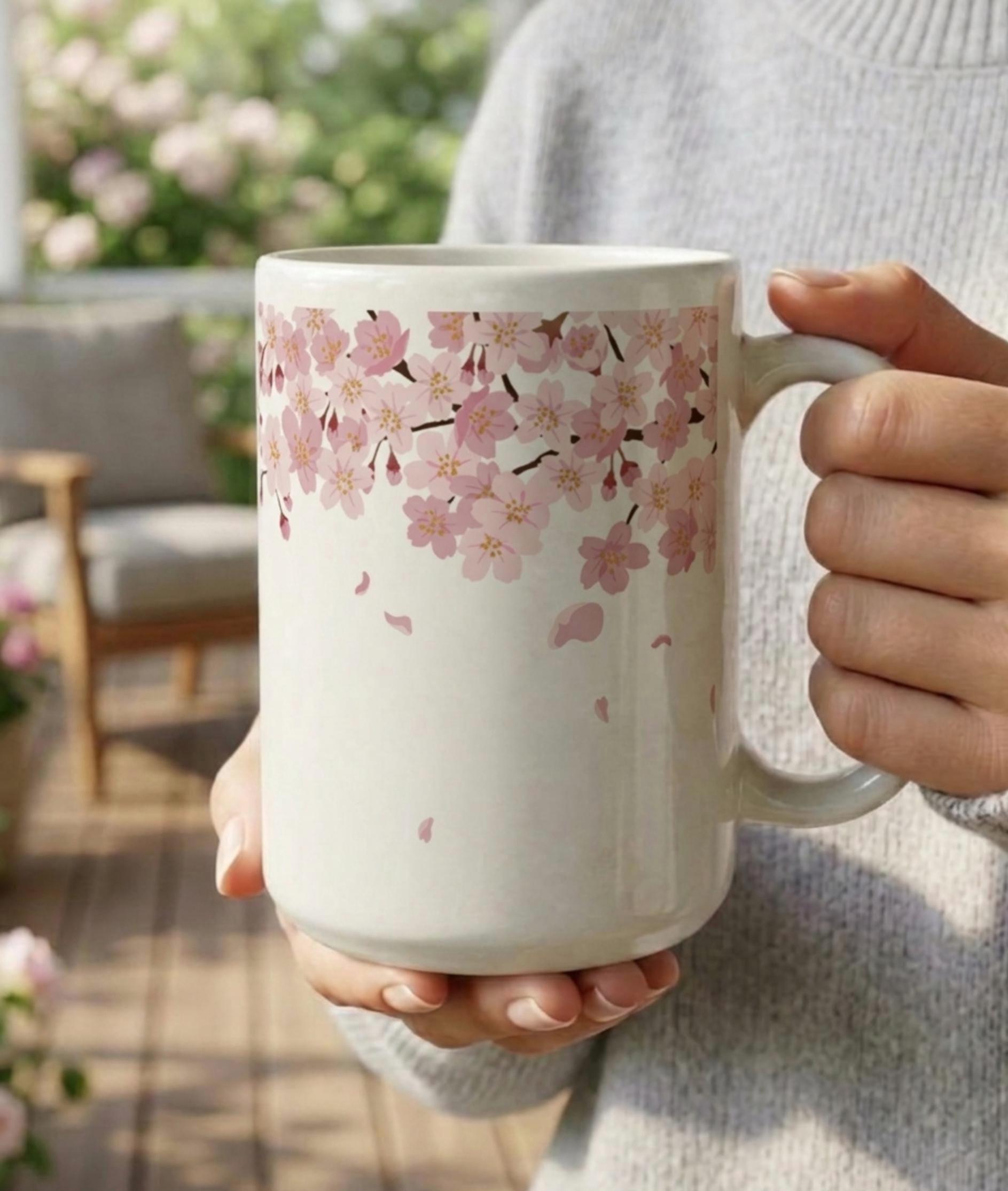 Floral Cups Set - Cherry Blossom, Large and Small Mug Set