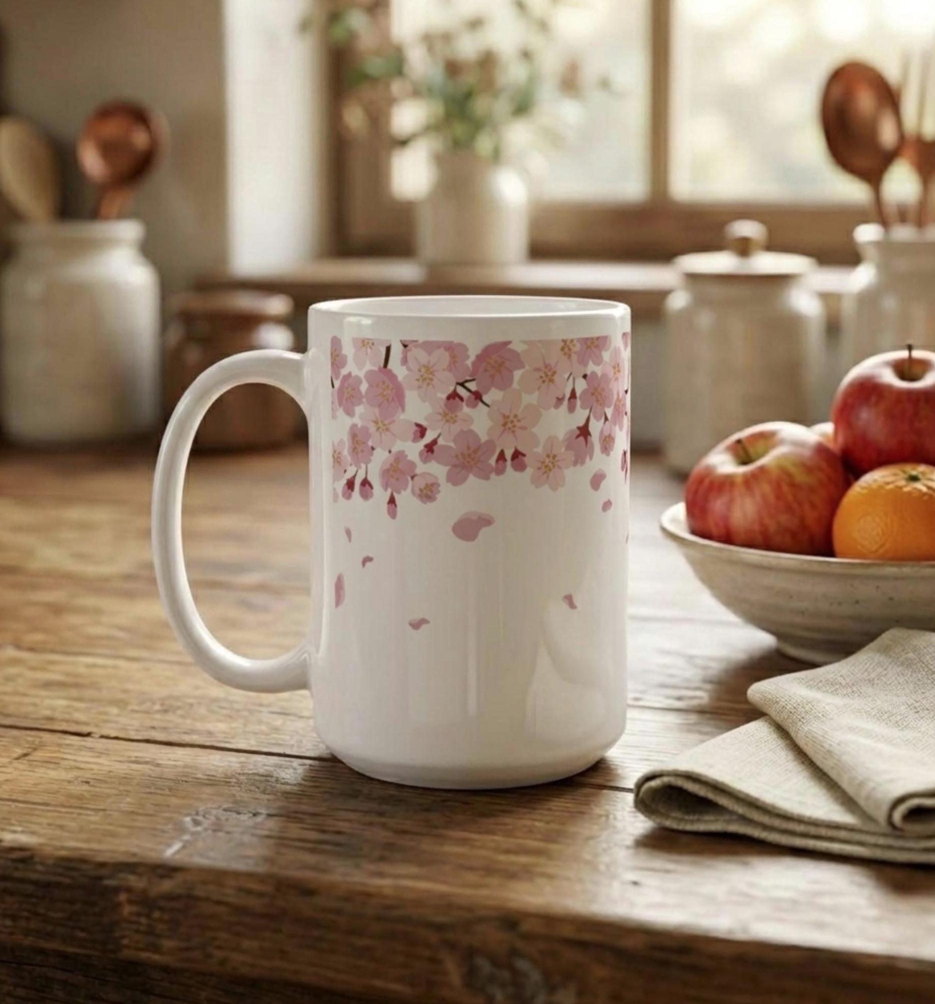 Floral Cups Set - Cherry Blossom, Large and Small Mug Set