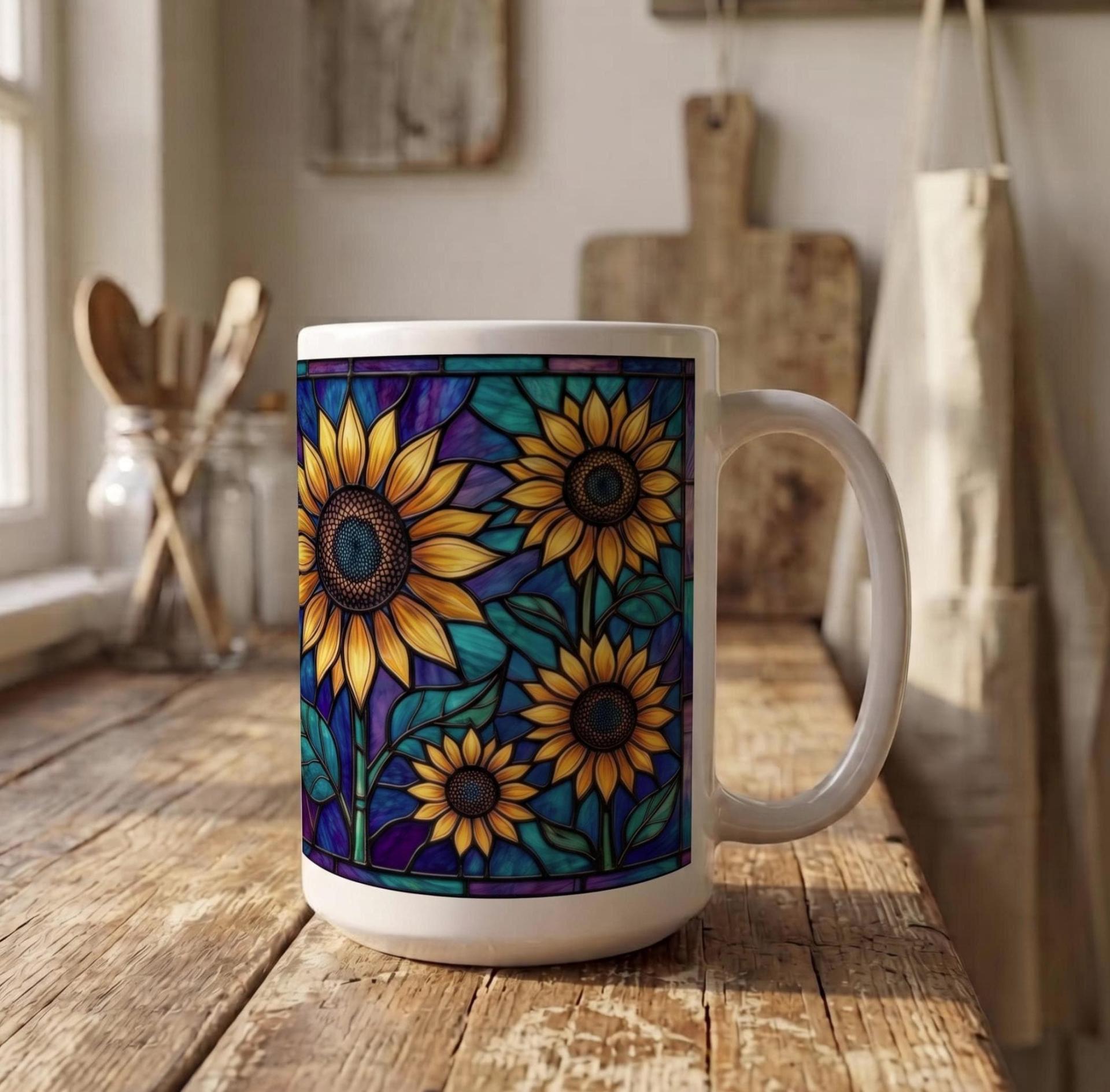 Sunflower Cups Set -  Large and Small Ceramic Mugs