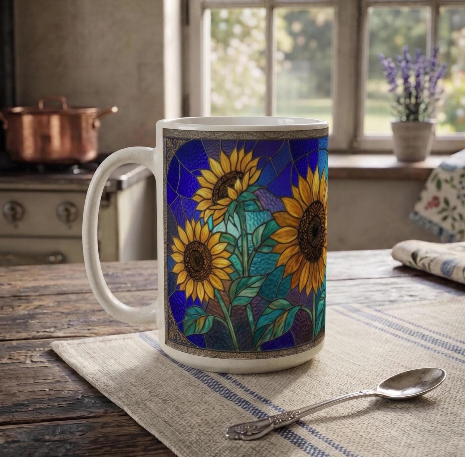 Sunflower Cups Set -  Large and Small Ceramic Mugs