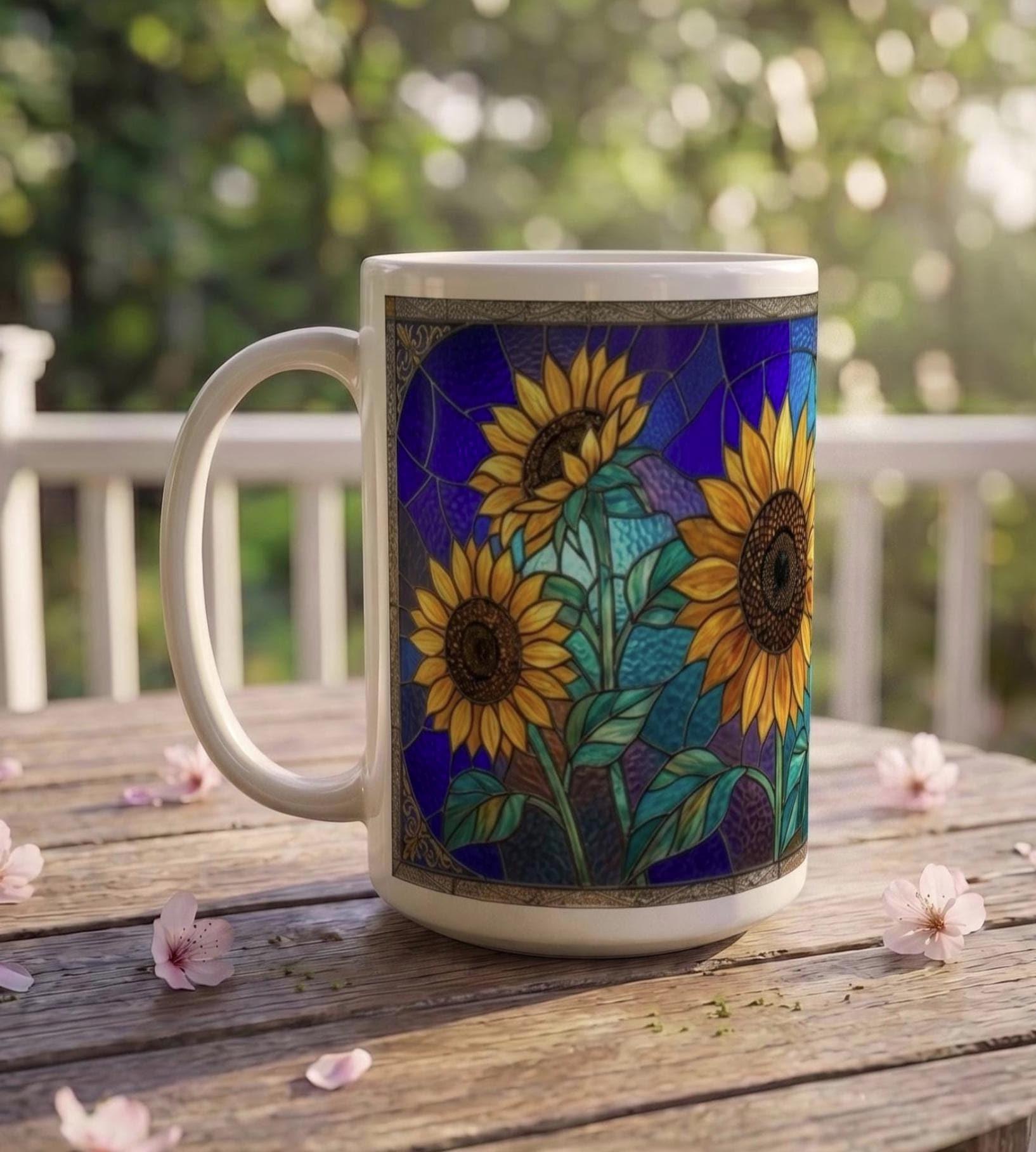 Sunflower Cups Set -  Large and Small Ceramic Mugs