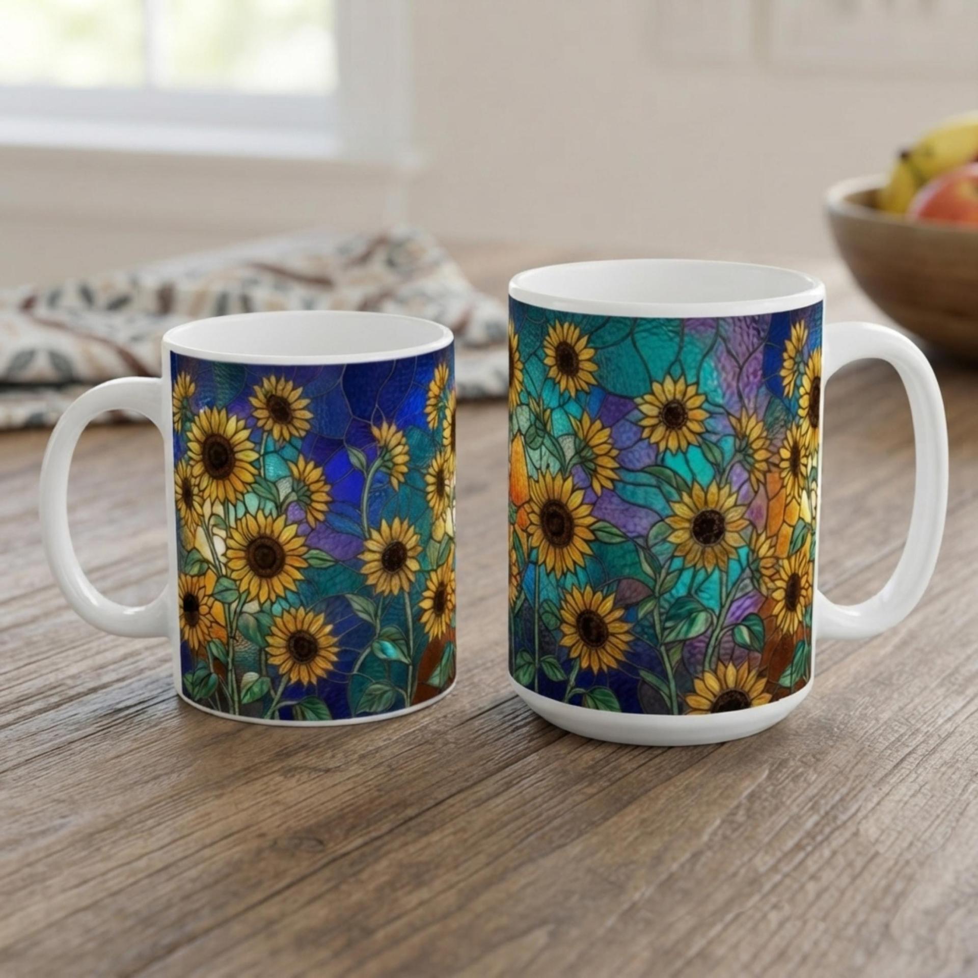 Sunflower Cups Set -  Large and Small Ceramic Mugs
