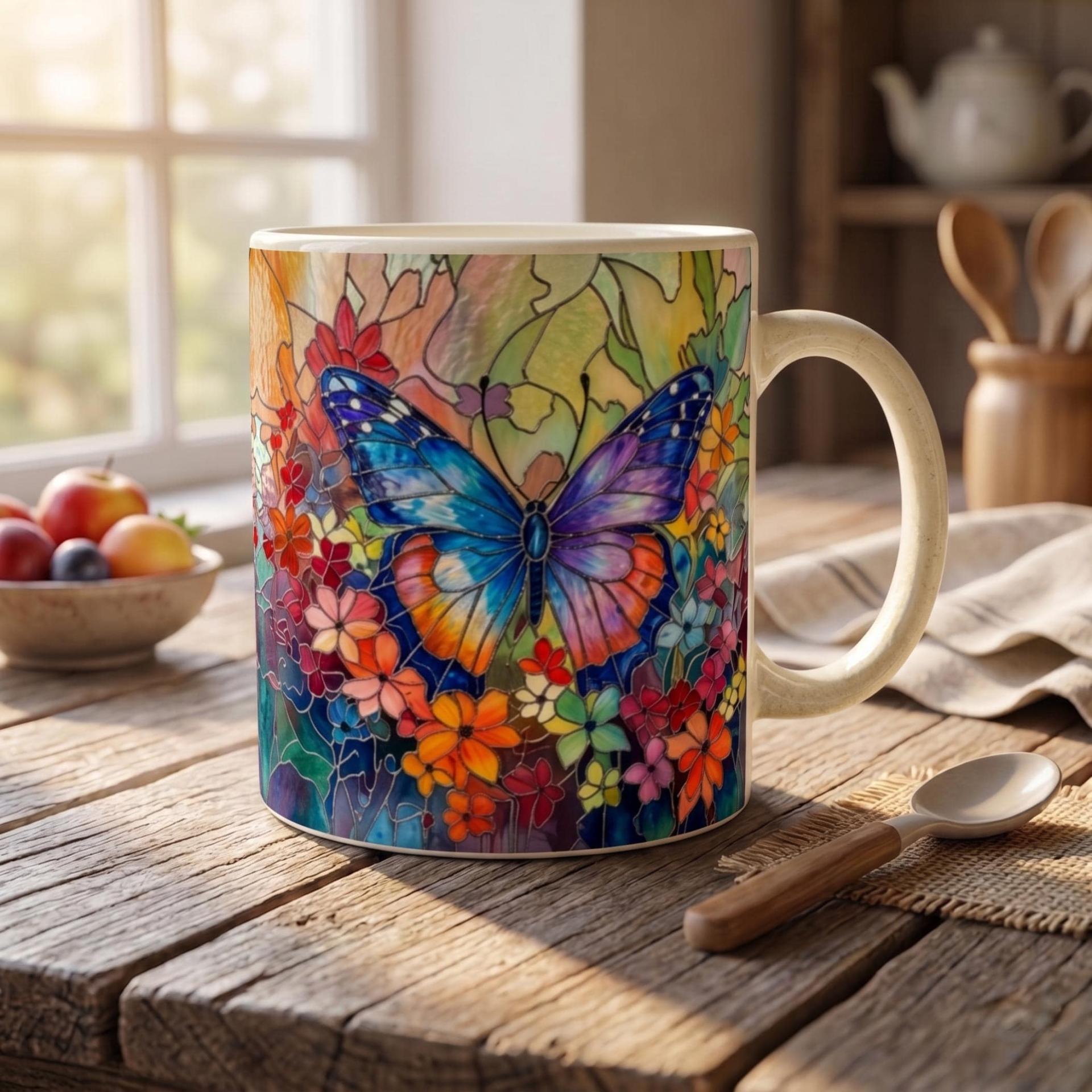 Butterfly Cups Set -  Large and Small Ceramic Mugs