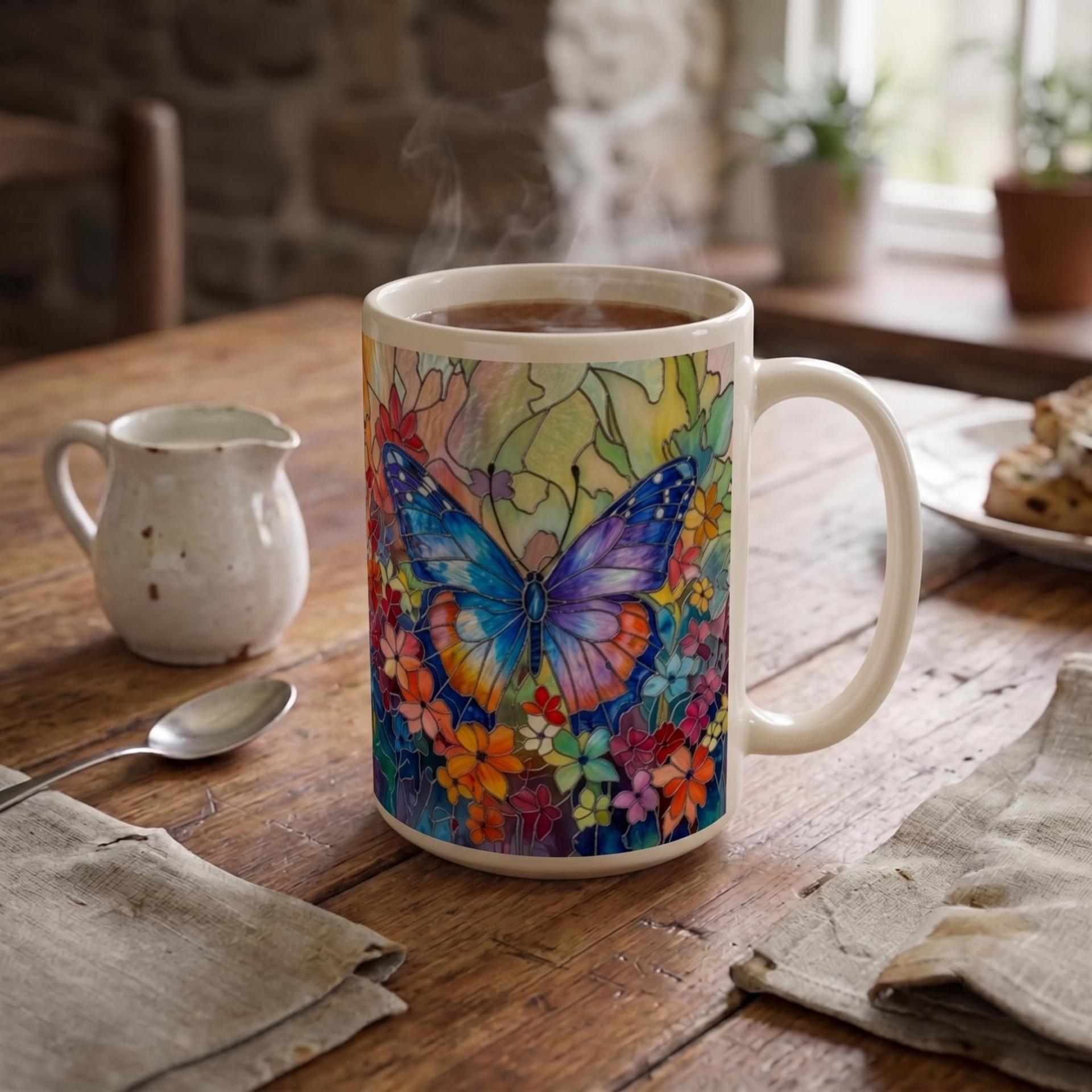 Butterfly Cups Set -  Large and Small Ceramic Mugs