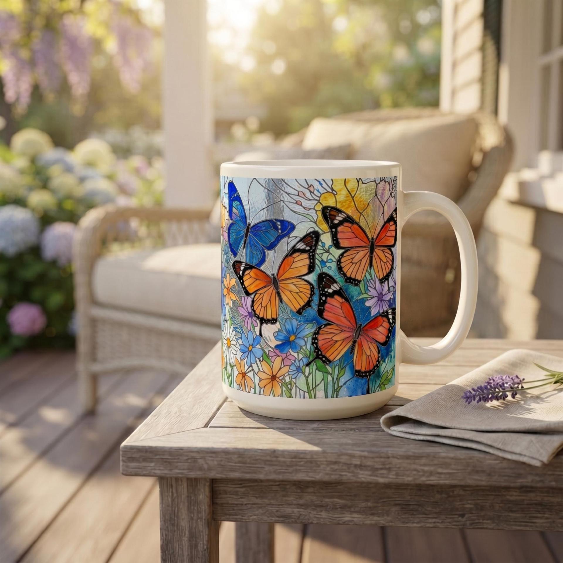 Butterfly Cups Set -  Large and Small Ceramic Mugs