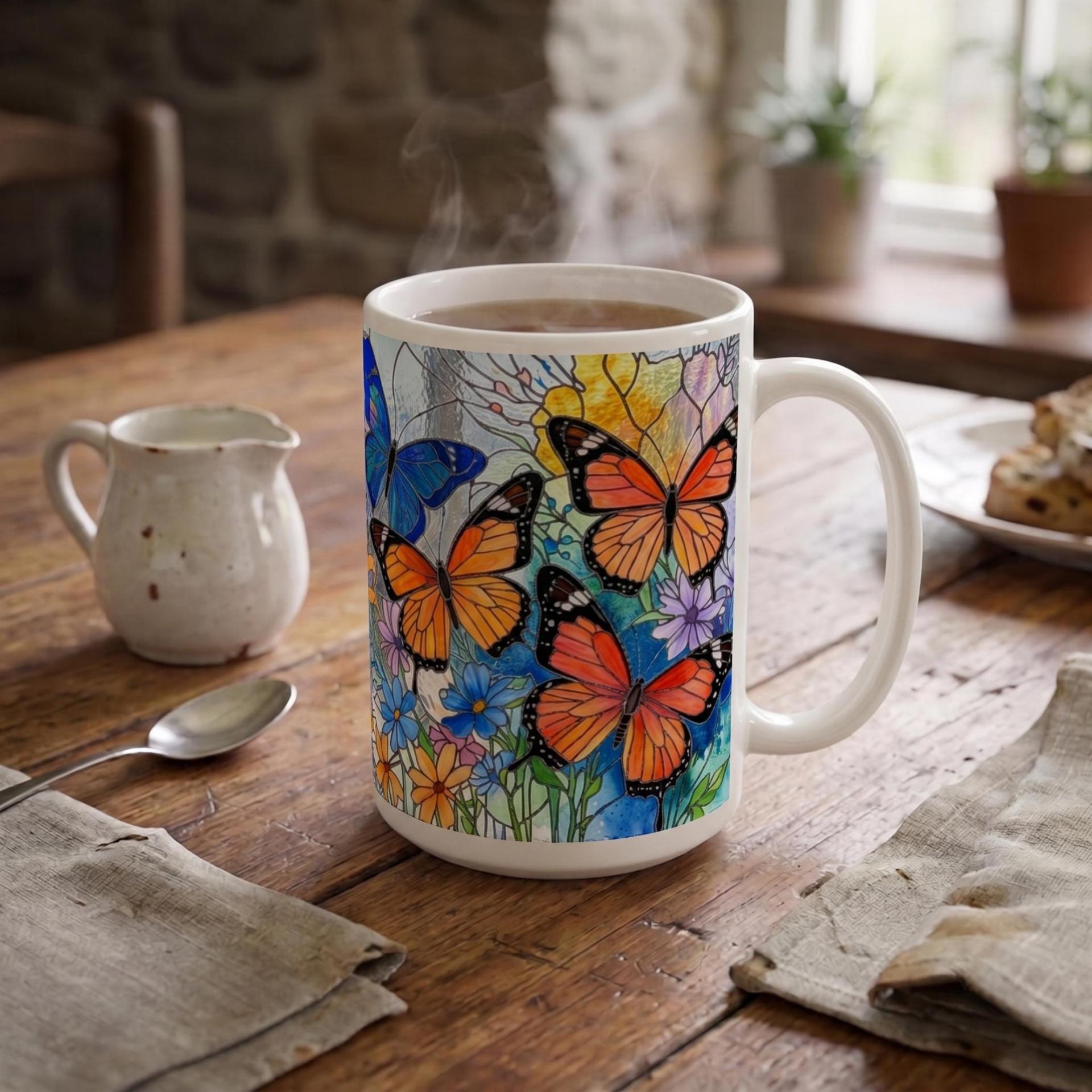 Butterfly Cups Set -  Large and Small Ceramic Mugs