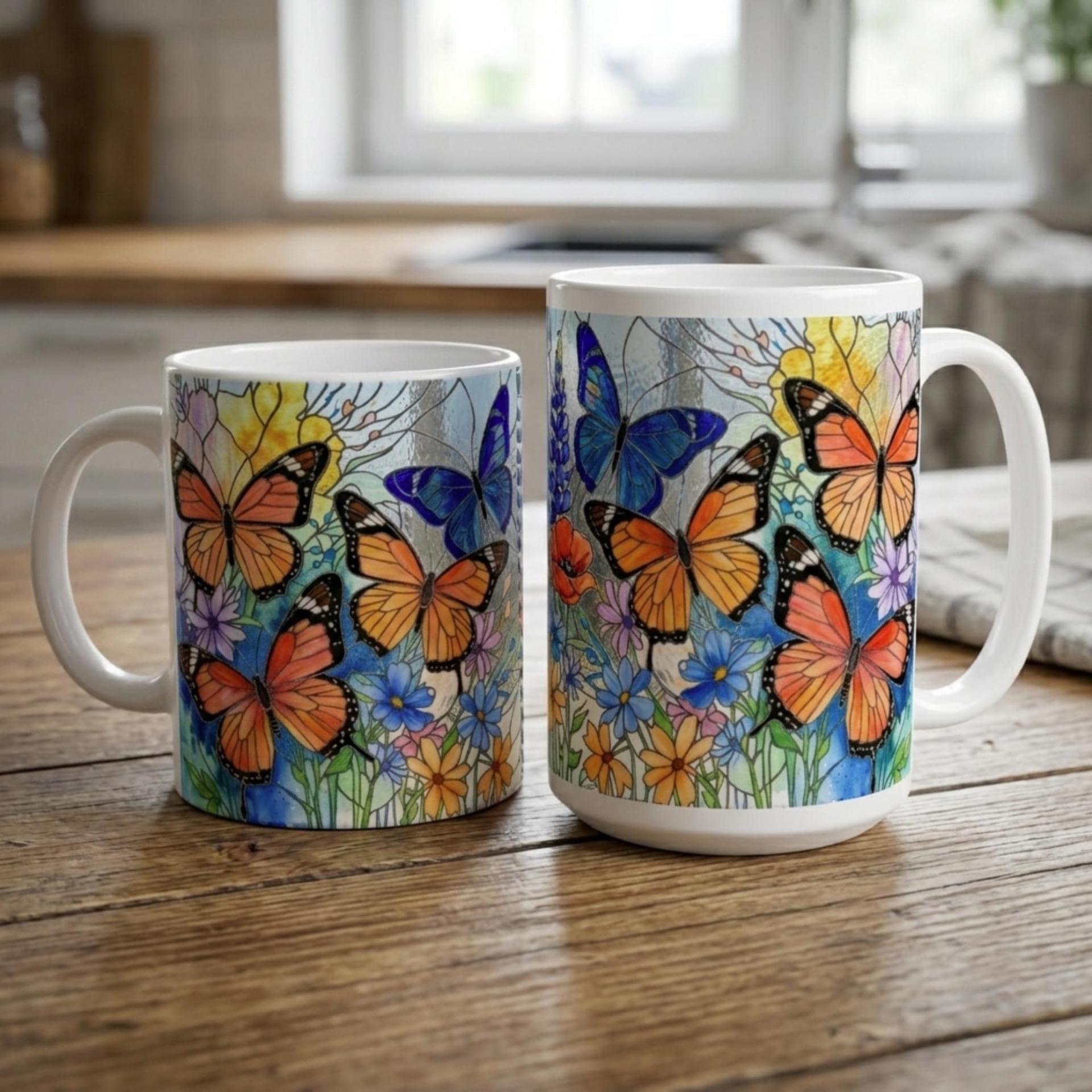 Butterfly Cups Set -  Large and Small Ceramic Mugs