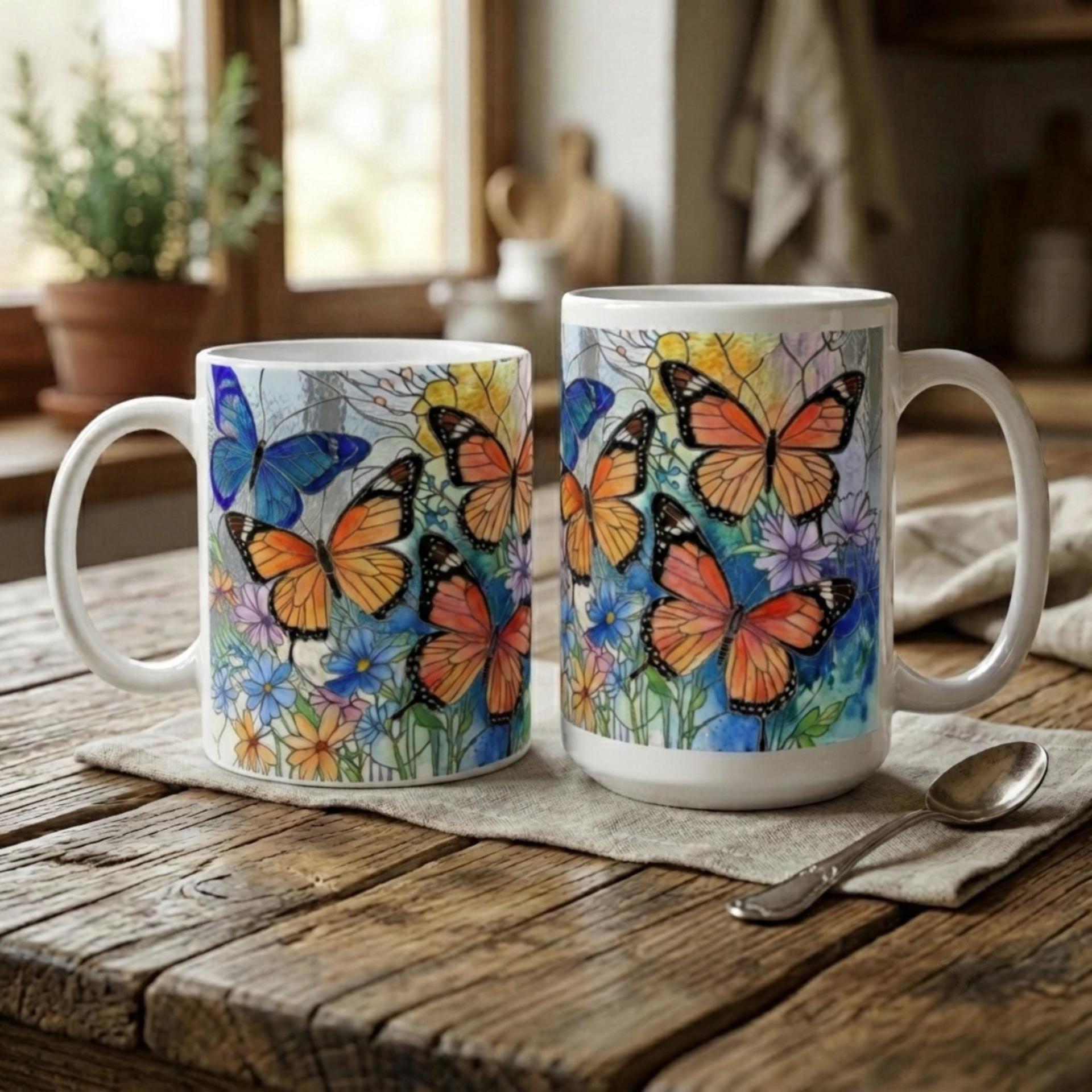 Butterfly Cups Set -  Large and Small Ceramic Mugs