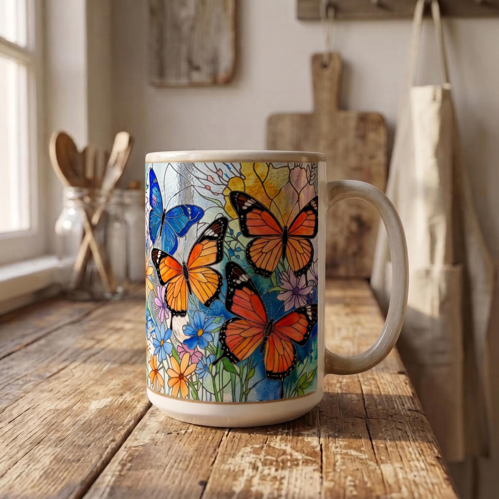 Butterfly Cups Set -  Large and Small Ceramic Mugs