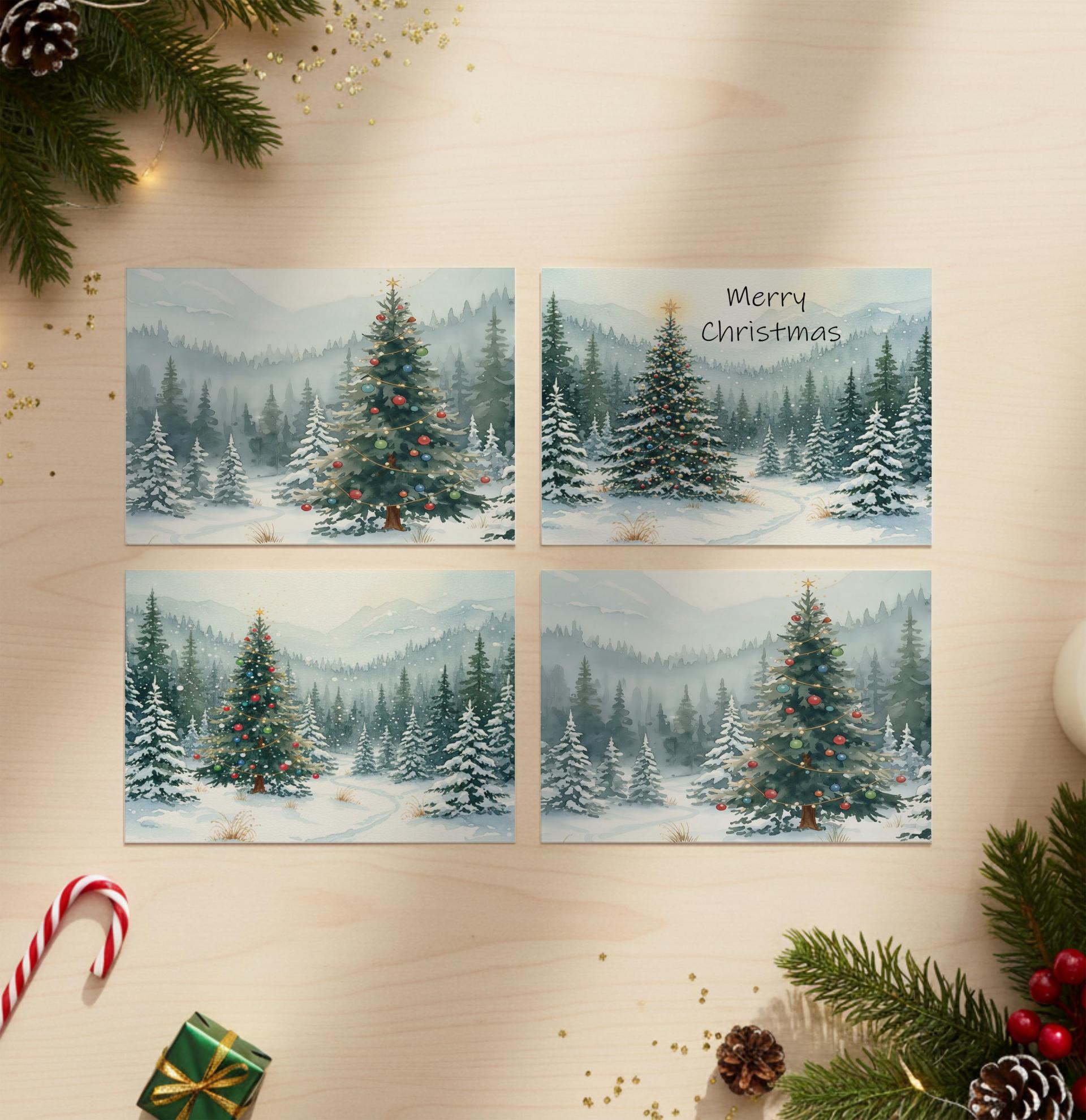 Holiday Greeting Cards, 3 Pack, Christmas Trees, Bulk Set of Gift Cards