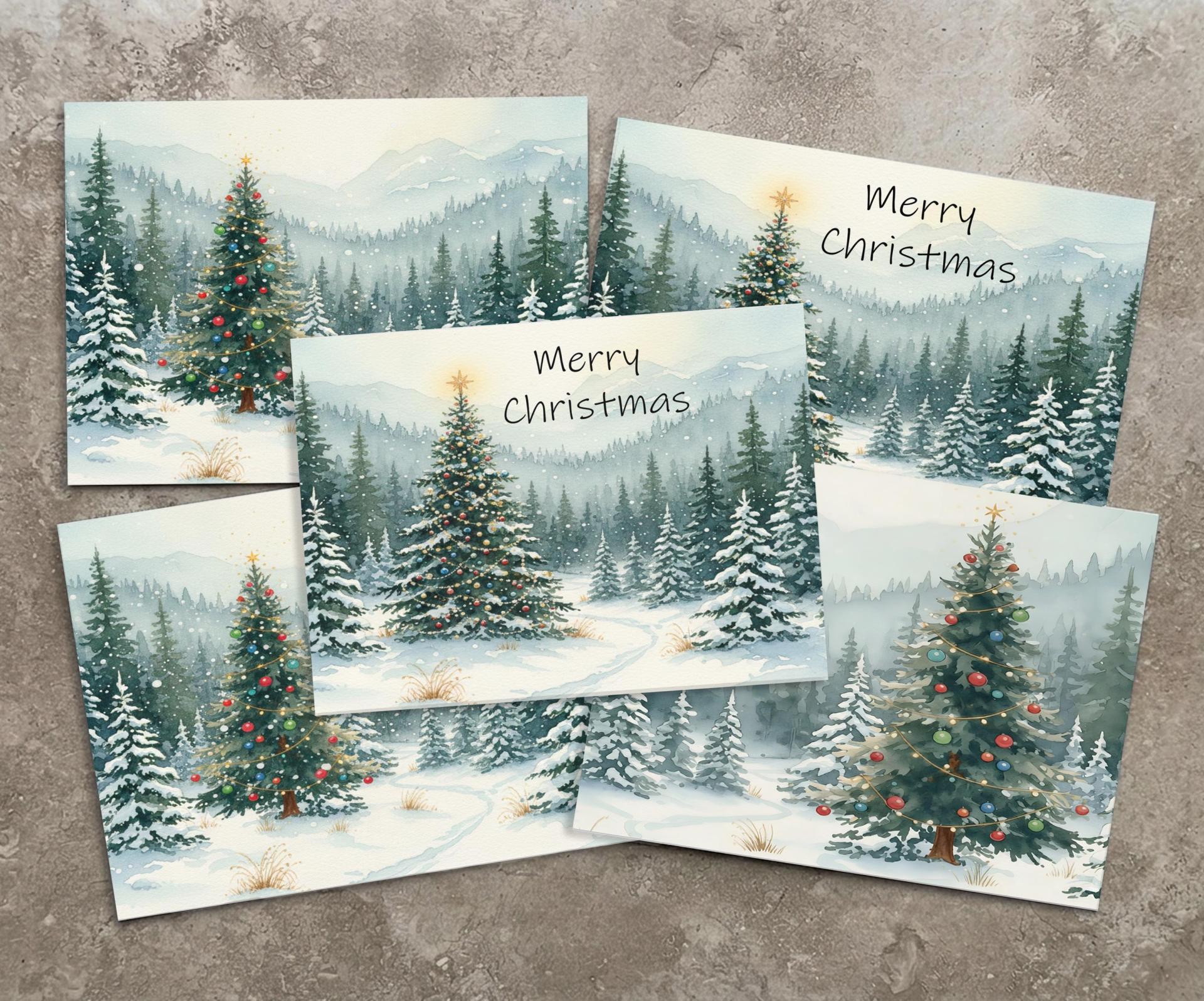 Holiday Greeting Cards, 3 Pack, Christmas Trees, Bulk Set of Gift Cards