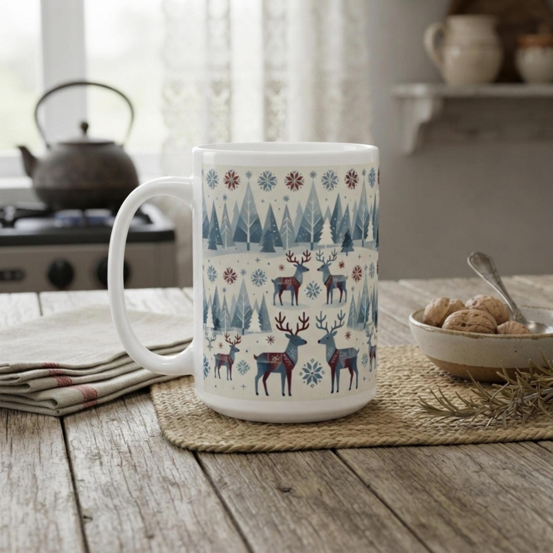 Christmas Mug, Reindeer, Large and Small Mug Set