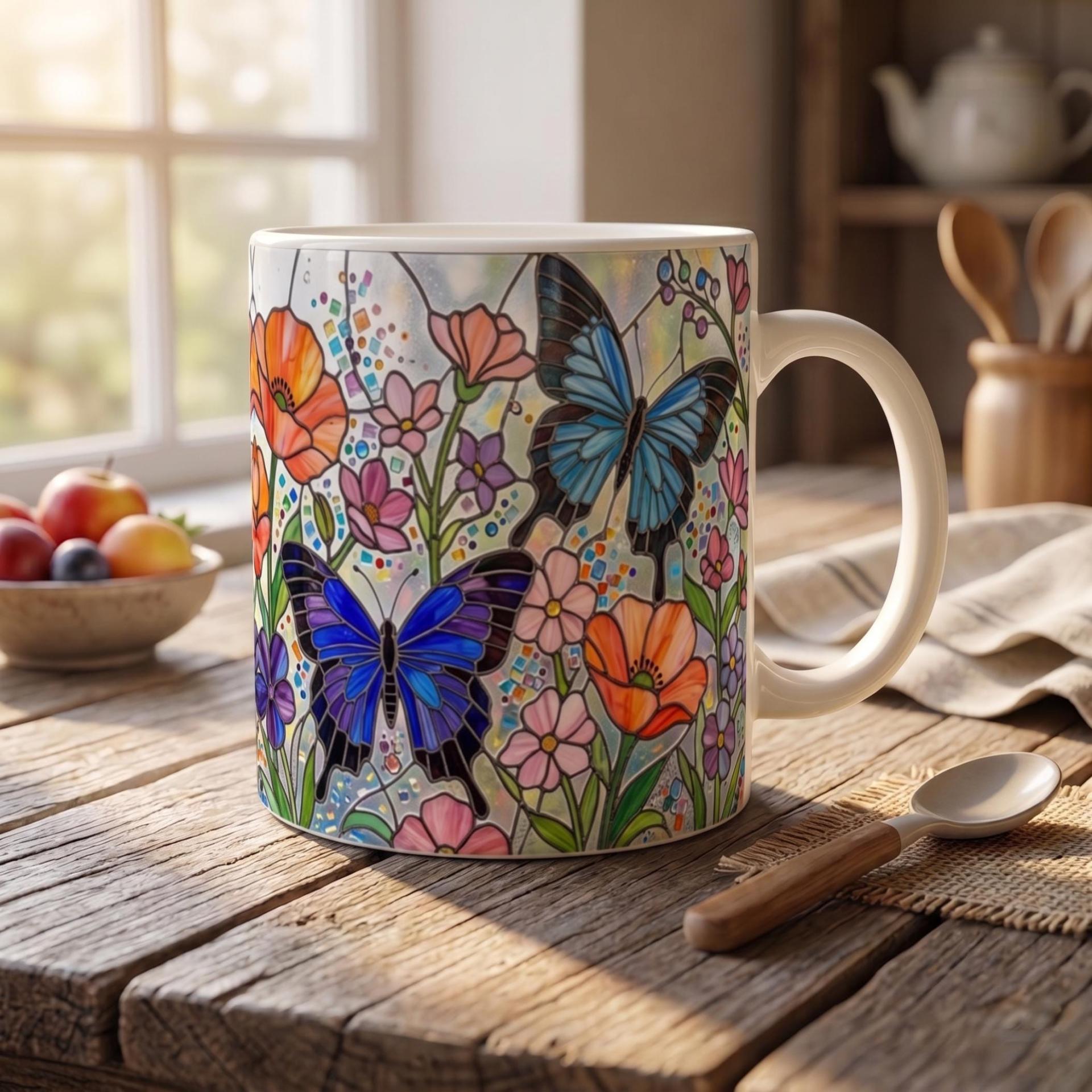 Butterfly Cups Set -  Large and Small Ceramic Mugs