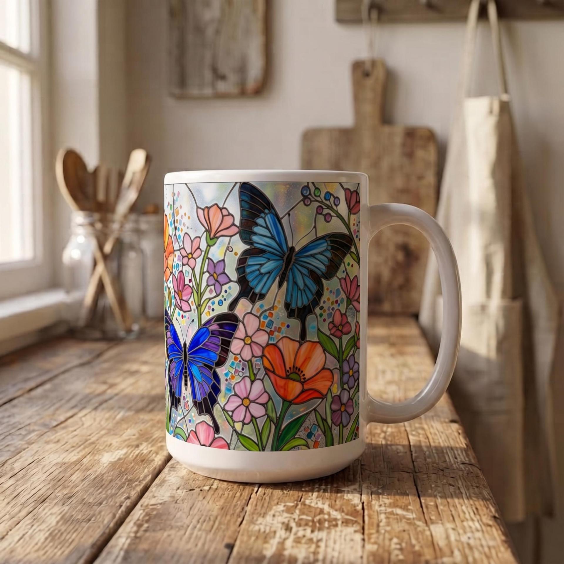 Butterfly Cups Set -  Large and Small Ceramic Mugs