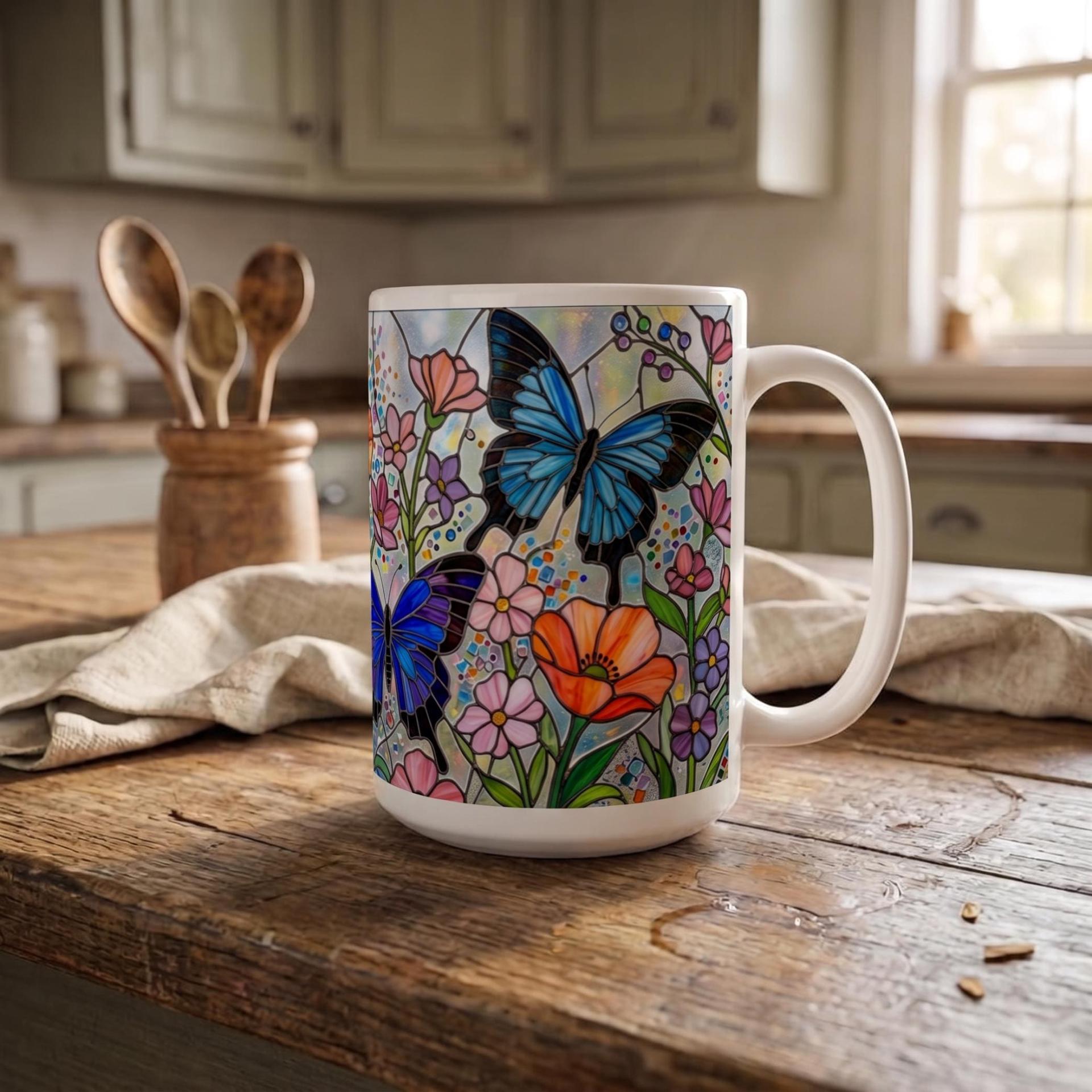 Butterfly Cups Set -  Large and Small Ceramic Mugs