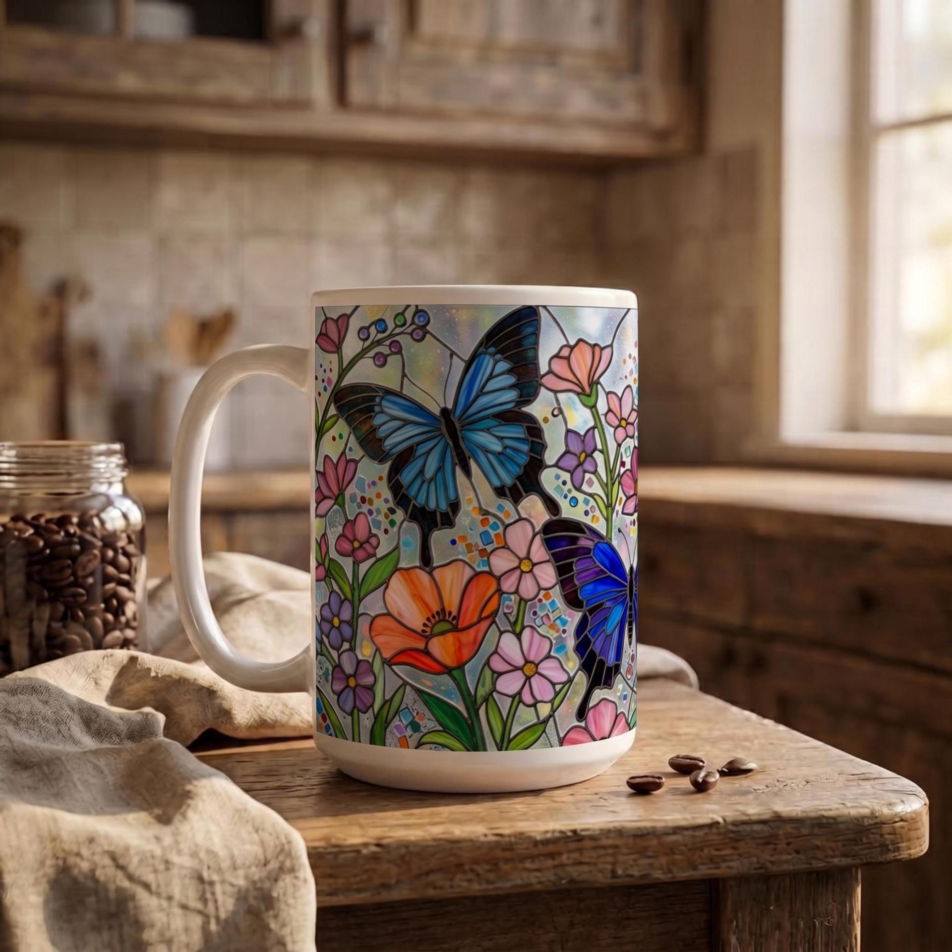 Butterfly Cups Set -  Large and Small Ceramic Mugs