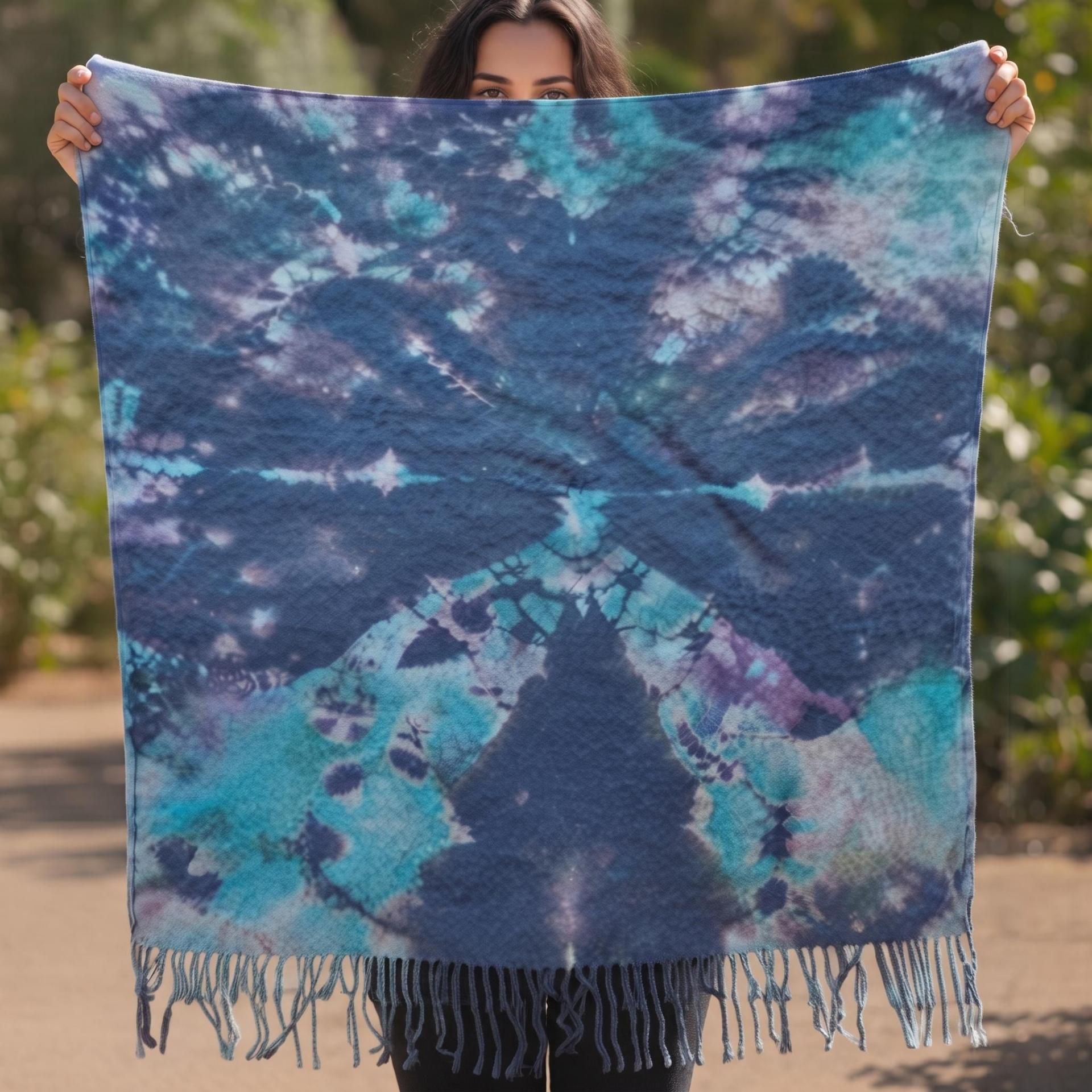 Hand Dyed Tie Dye Pashmina, Blanket Shawl, Wide Scarf, Head Wrap - Rayon Shawl