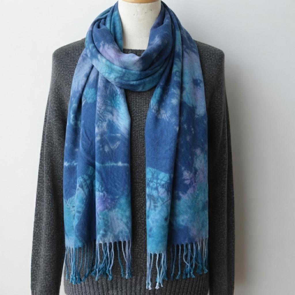 Hand Dyed Tie Dye Pashmina, Blanket Shawl, Wide Scarf, Head Wrap - Rayon Shawl