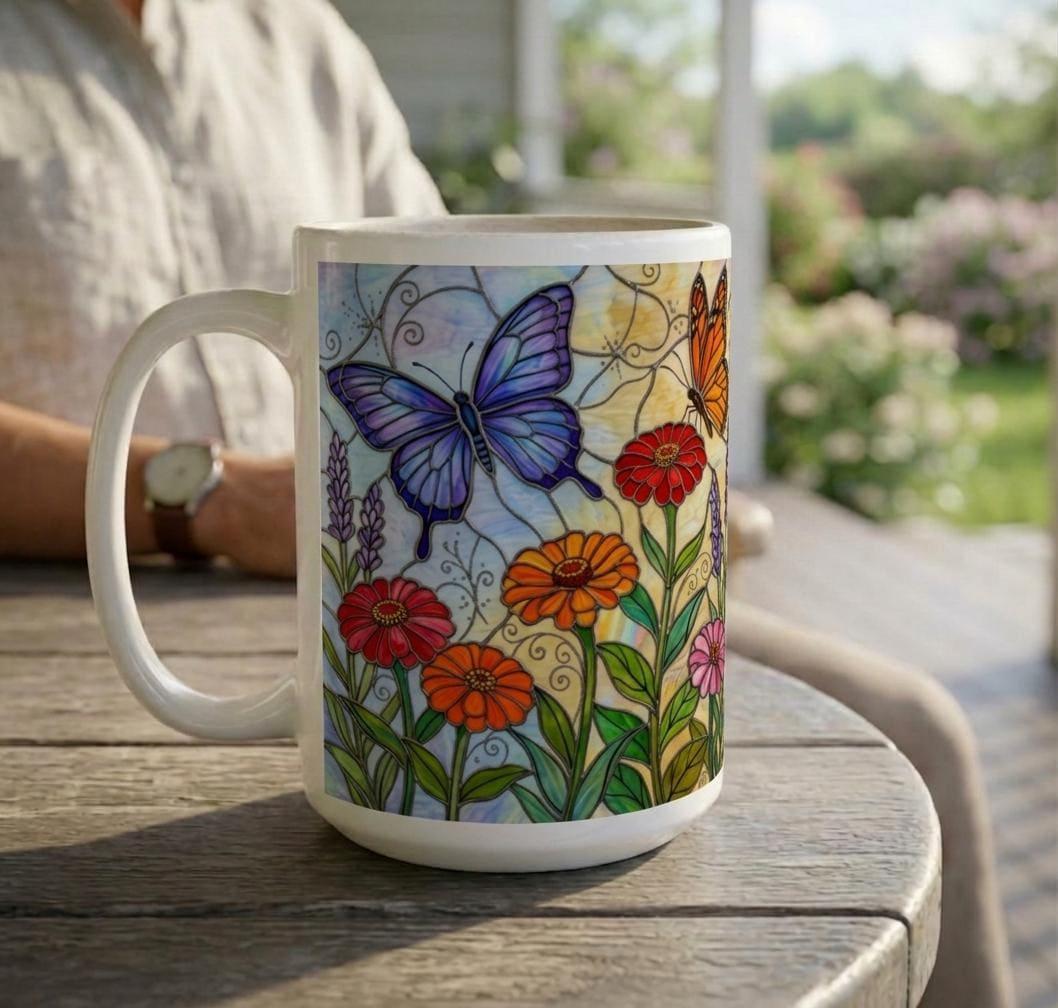 Set of Big Mugs, Butterfly Cup Set, Large 15 oz Matching Cups