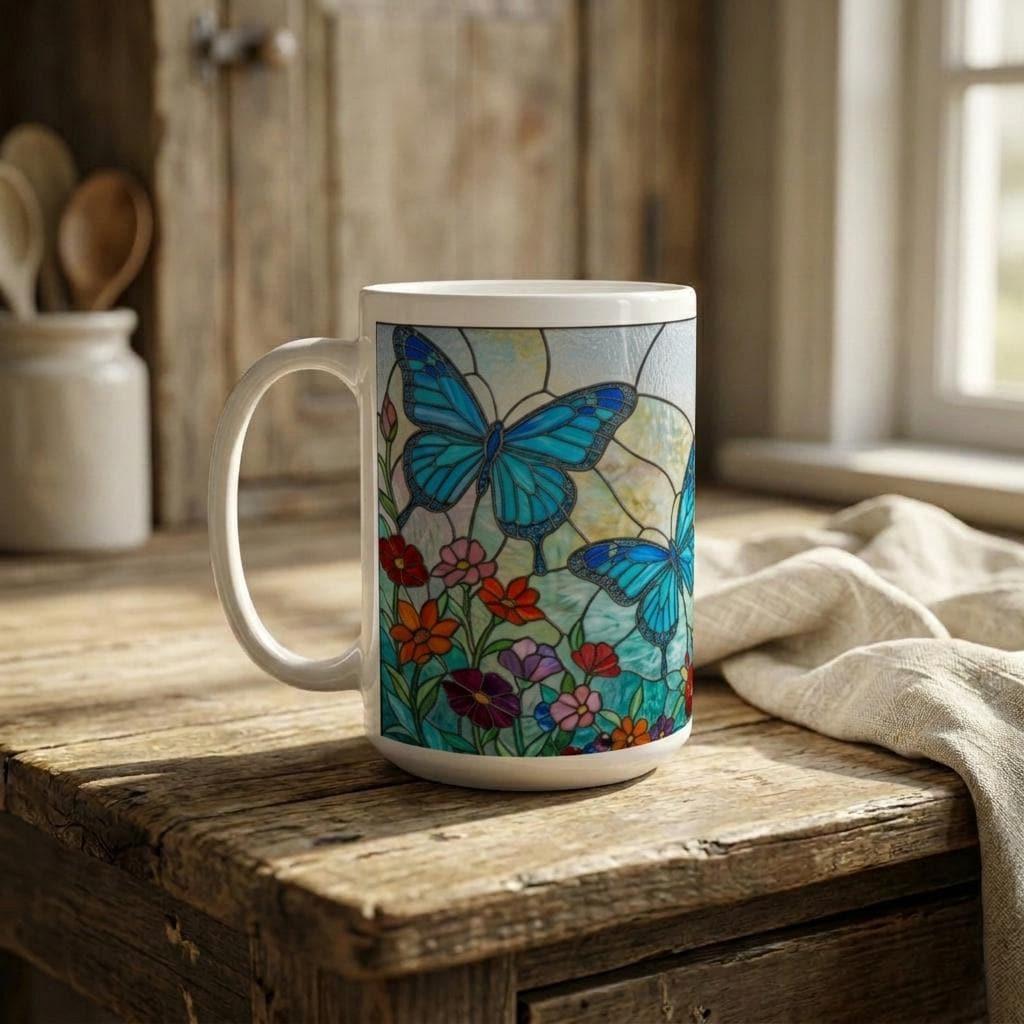 Set of Big Mugs, Butterfly Cup Set, Large 15 oz Matching Cups