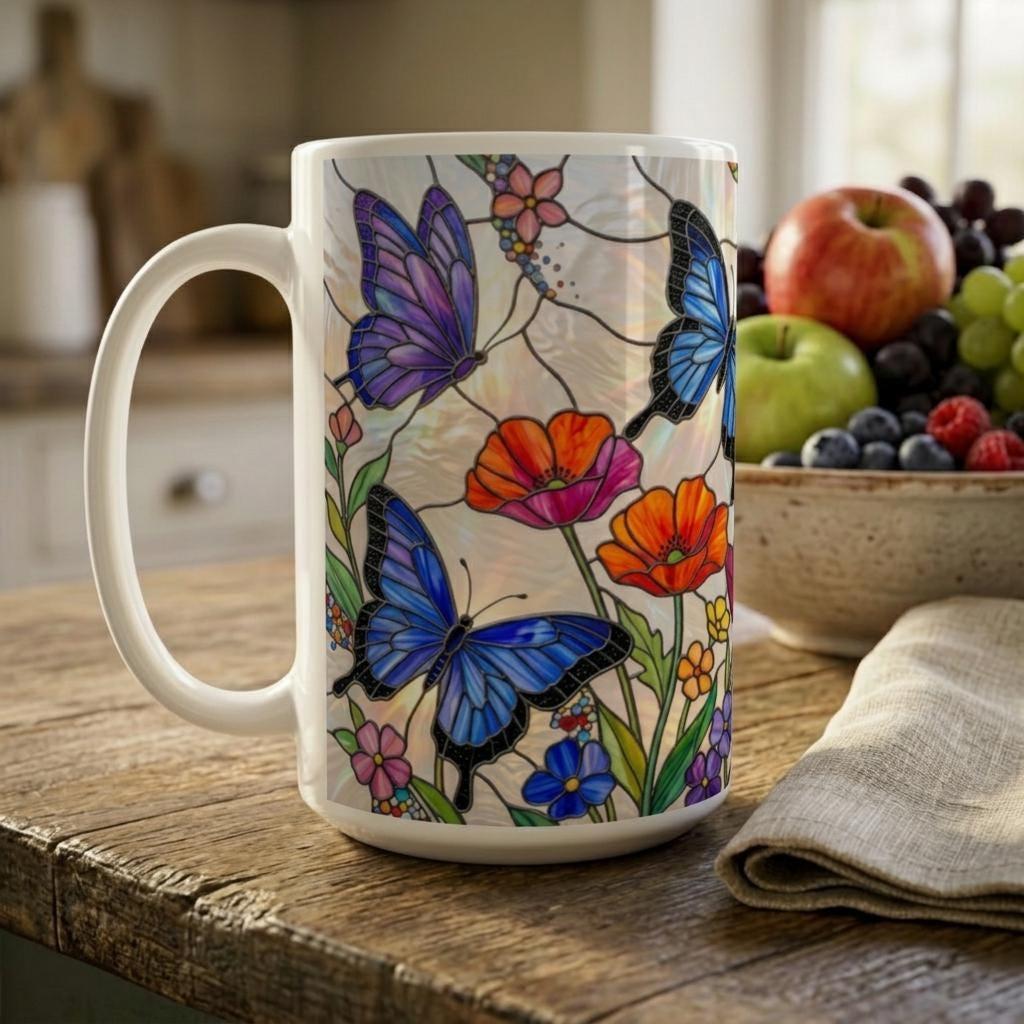Set of Big Mugs, Butterfly Cup Set, Large 15 oz Matching Cups