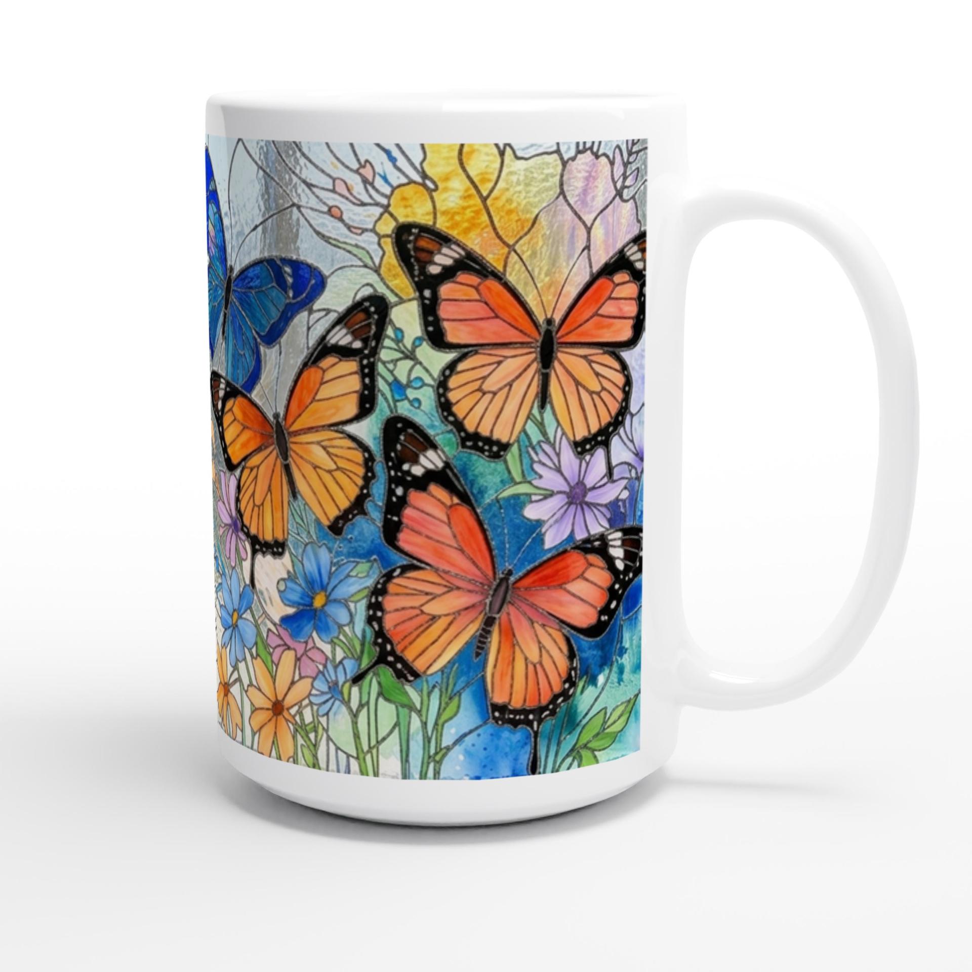 Set of Big Mugs, Butterfly Cup Set, Large 15 oz Matching Cups