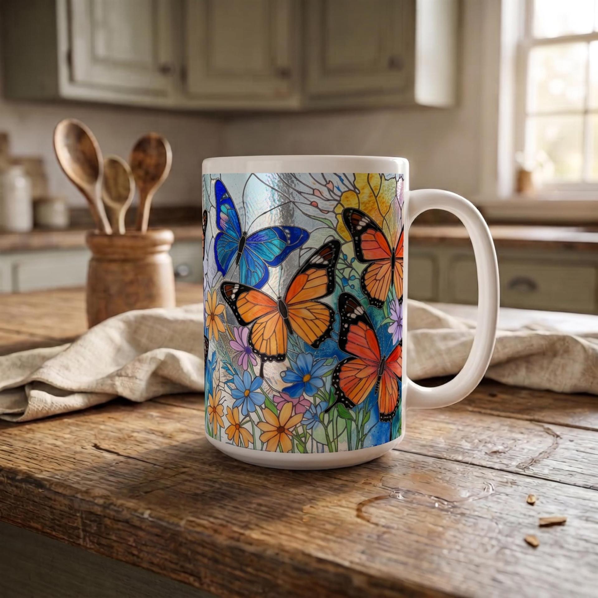 Set of Big Mugs, Butterfly Cup Set, Large 15 oz Matching Cups