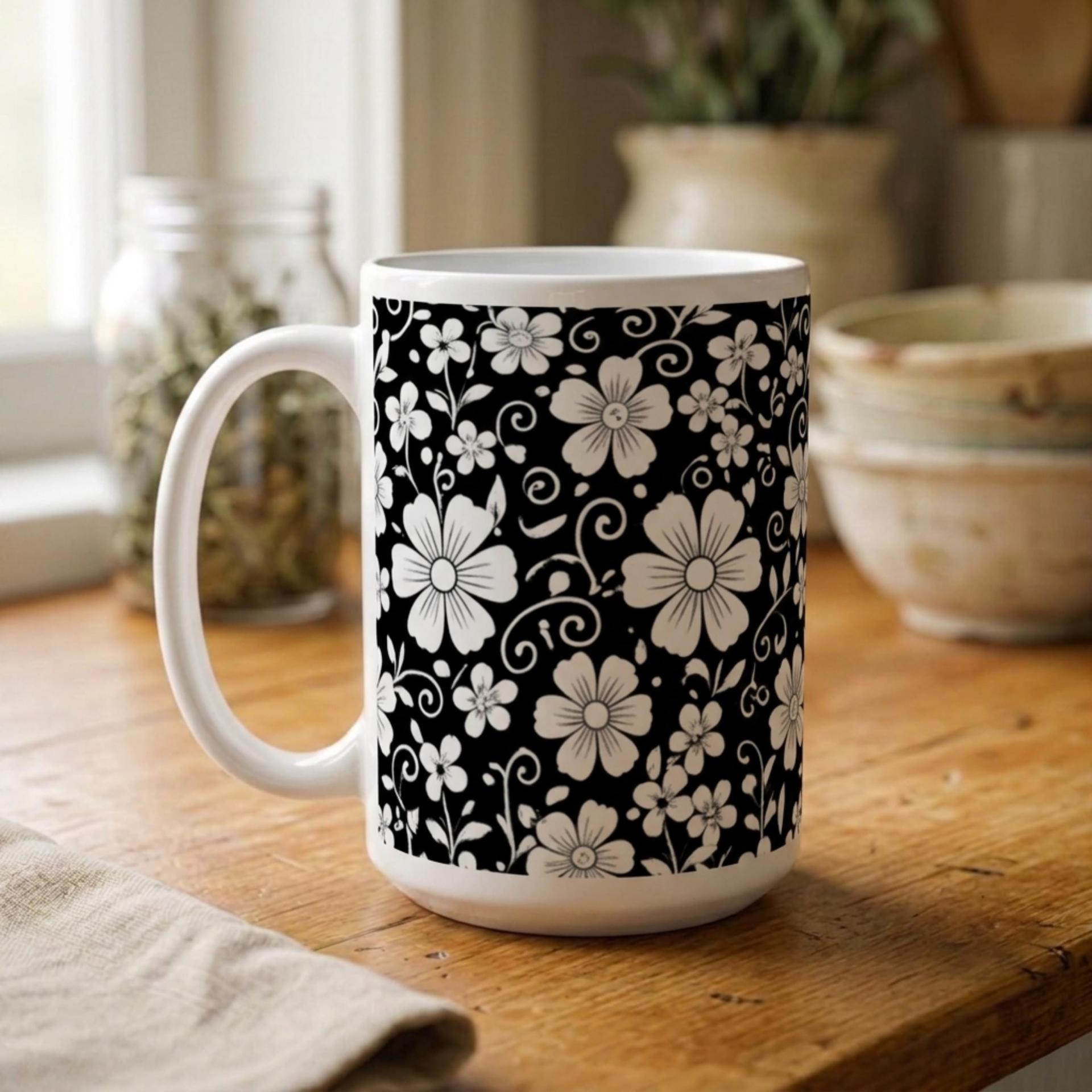Set of Big Mugs, Floral Cup Set, Large 15 oz Matching Cups