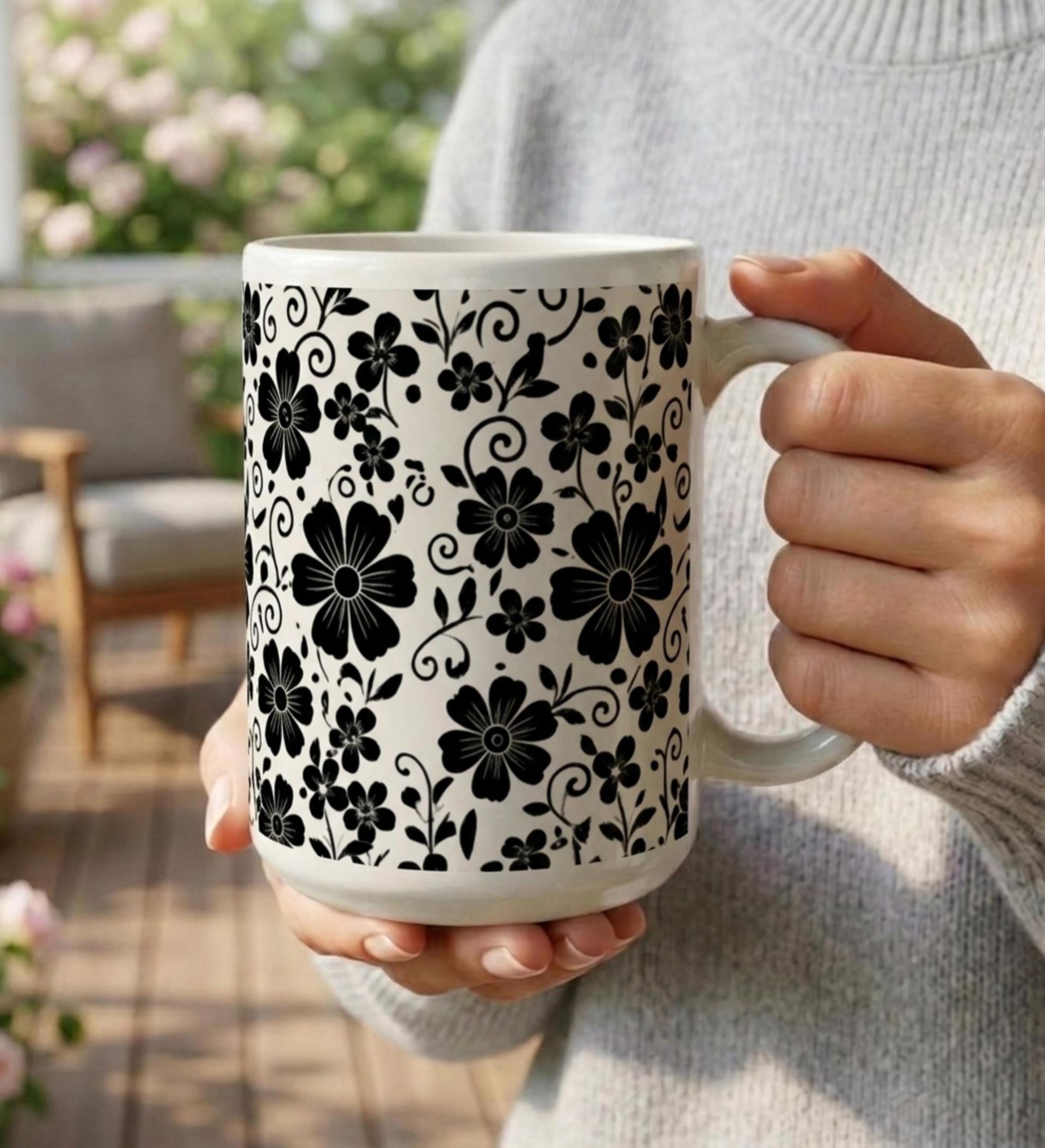 Set of Big Mugs, Floral Cup Set, Large 15 oz Matching Cups