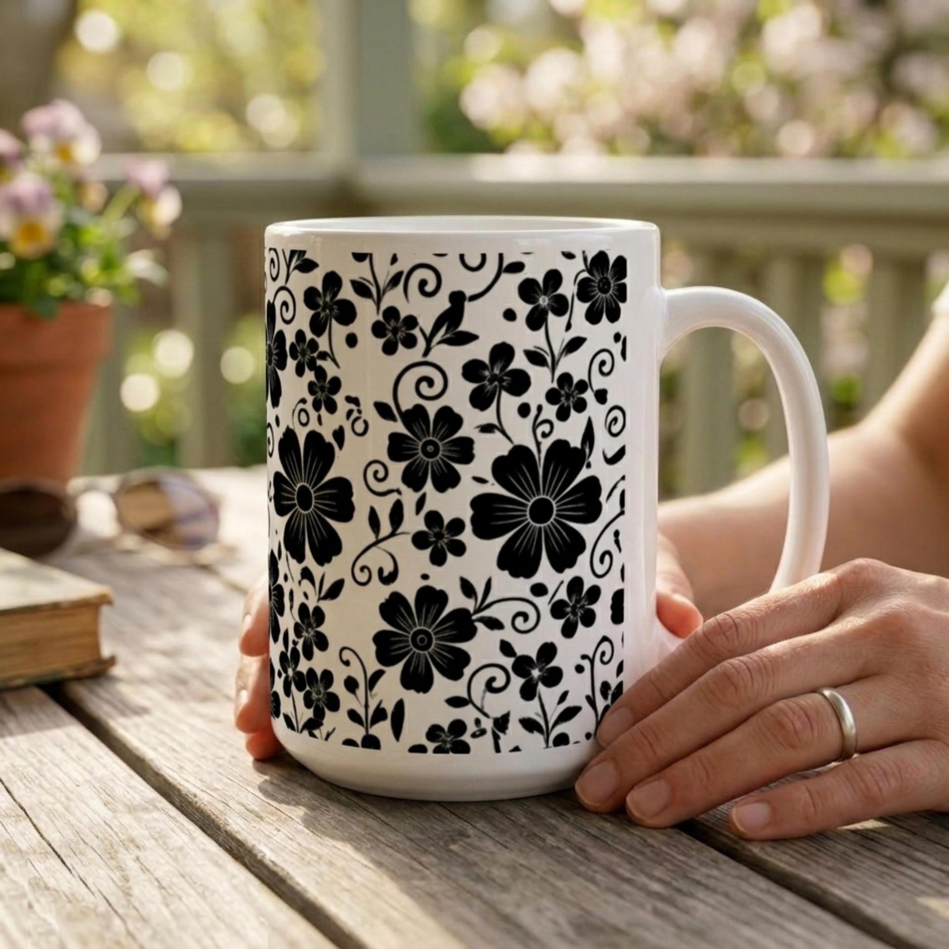 Set of Big Mugs, Floral Cup Set, Large 15 oz Matching Cups