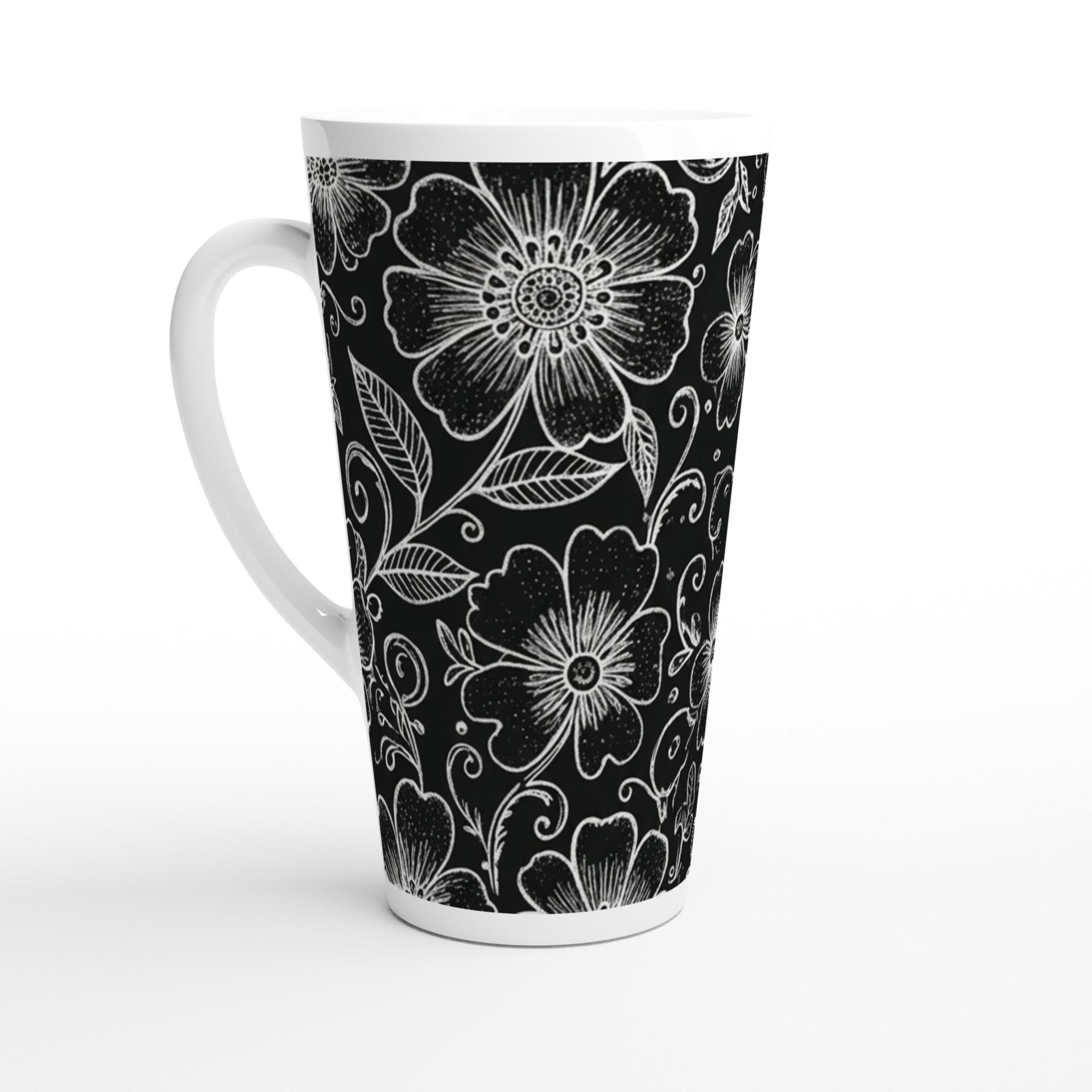 Set of 3 Cups, Floral, Large 17oz Latte Ceramic Mugs - Extra Tall Cup Set