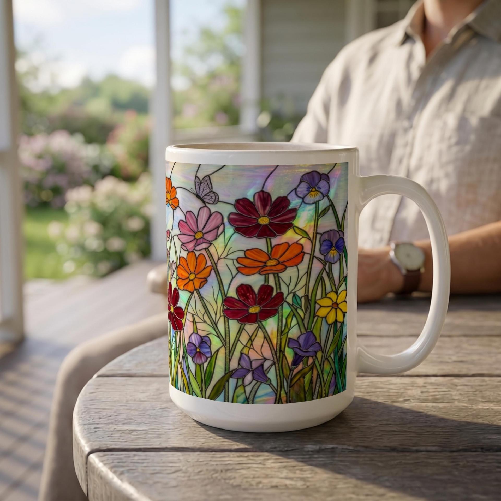 Set of Big Mugs, Floral Cup Set, Large 15 oz Matching Cups