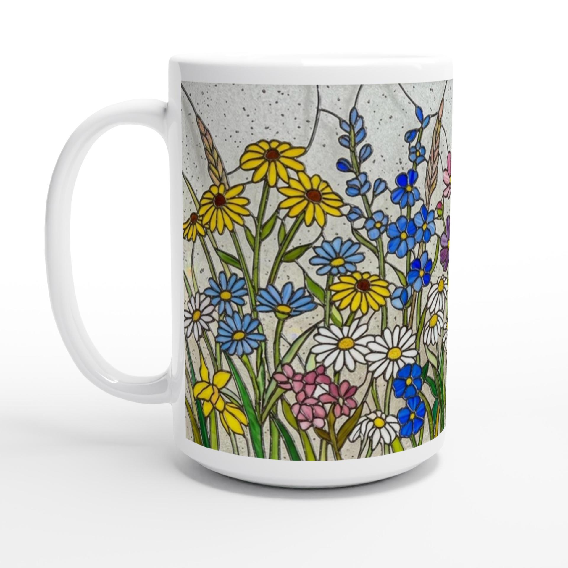 Set of Big Mugs, Floral Cup Set, Large 15 oz Matching Cups