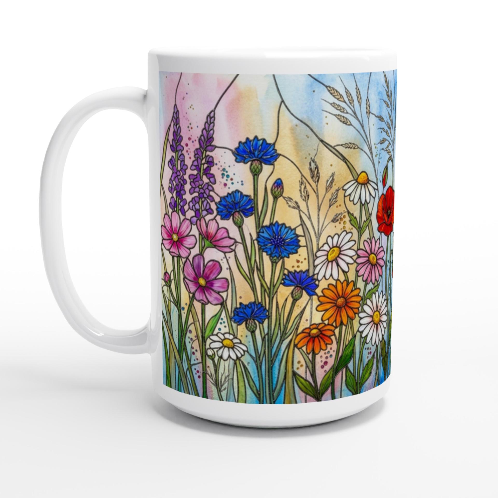 Set of Big Mugs, Floral Cup Set, Large 15 oz Matching Cups