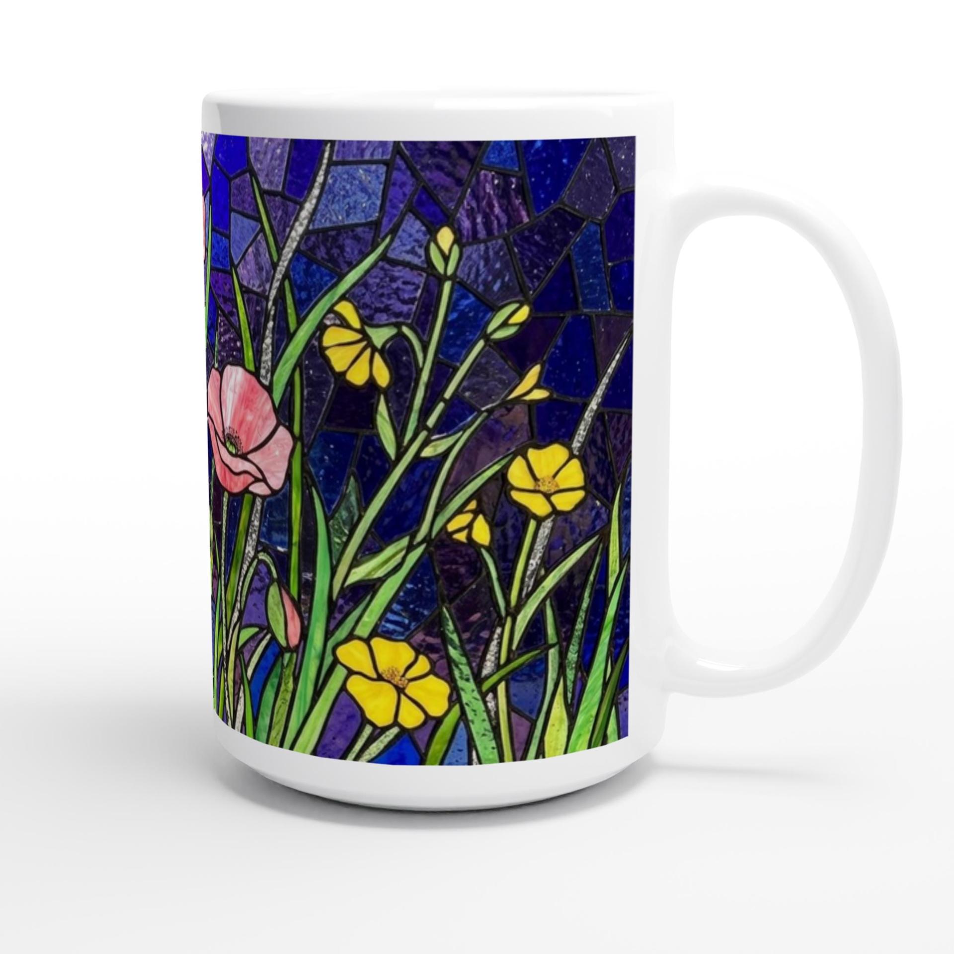 Set of Big Mugs, Floral Cup Set, Large 15 oz Matching Cups