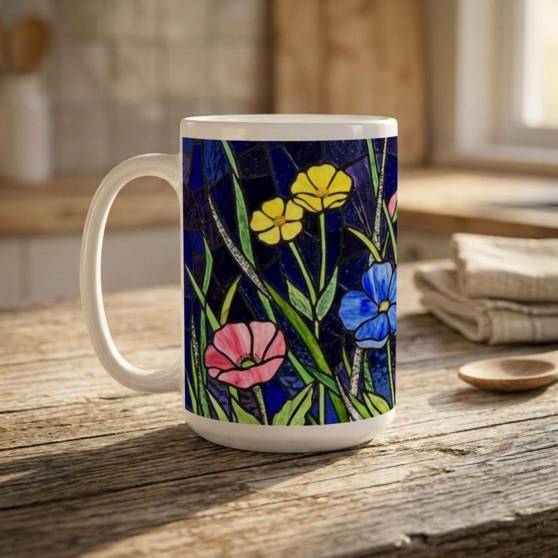 Set of Big Mugs, Floral Cup Set, Large 15 oz Matching Cups