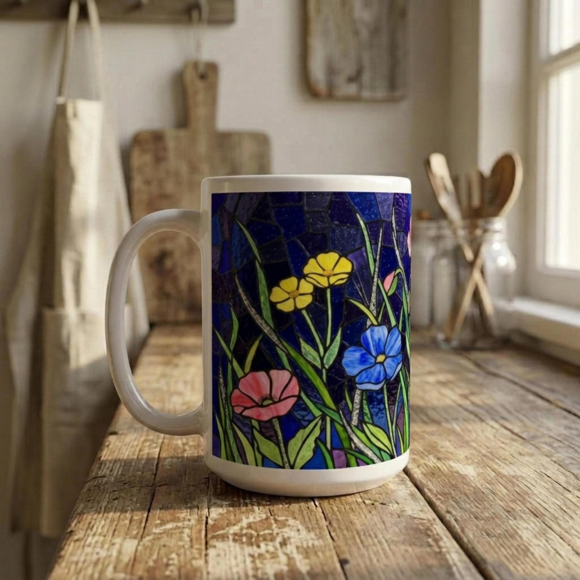 Set of Big Mugs, Floral Cup Set, Large 15 oz Matching Cups